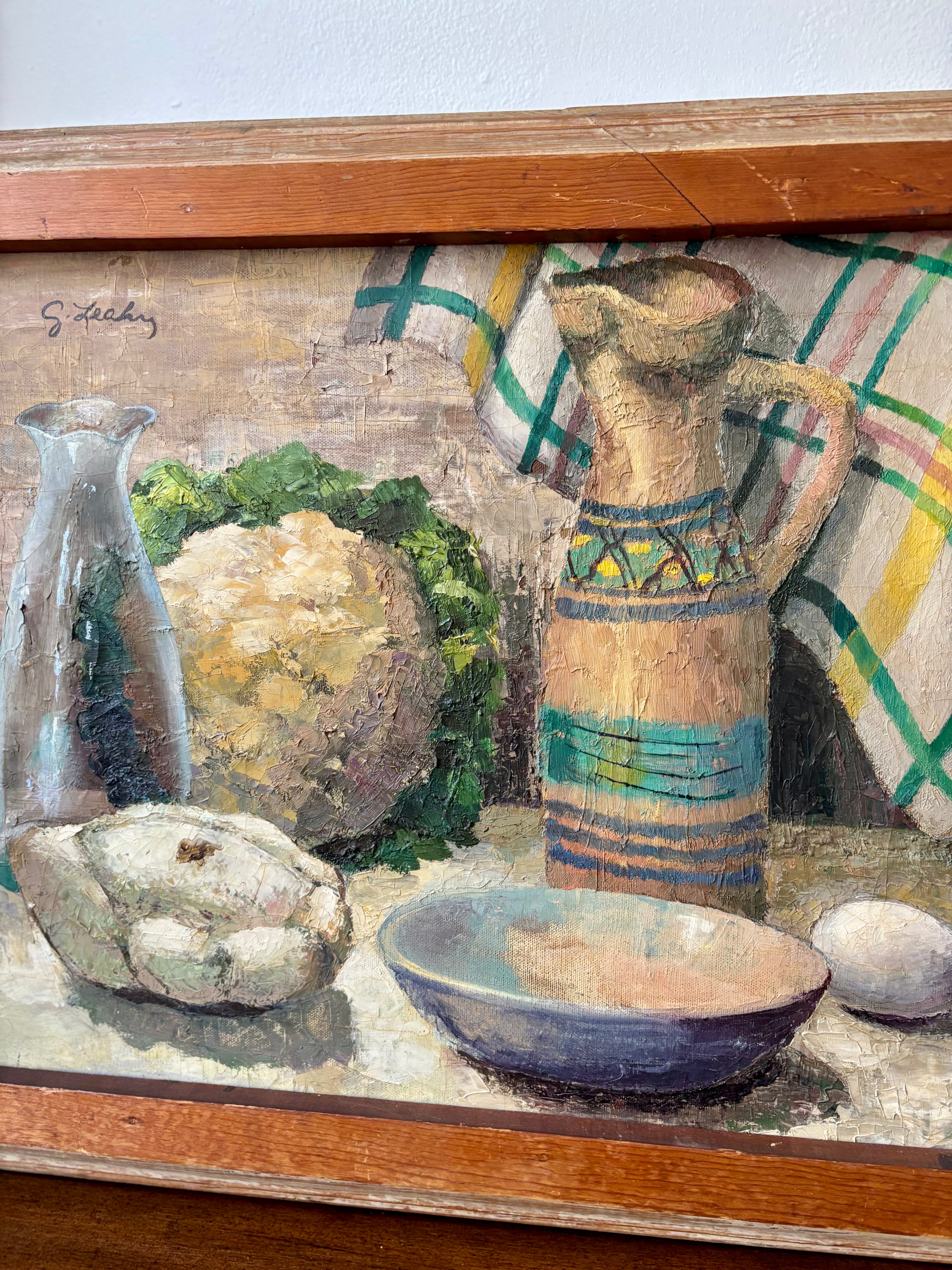 Vintage Oil-On-Canvas Tablescape Still Life, Signed