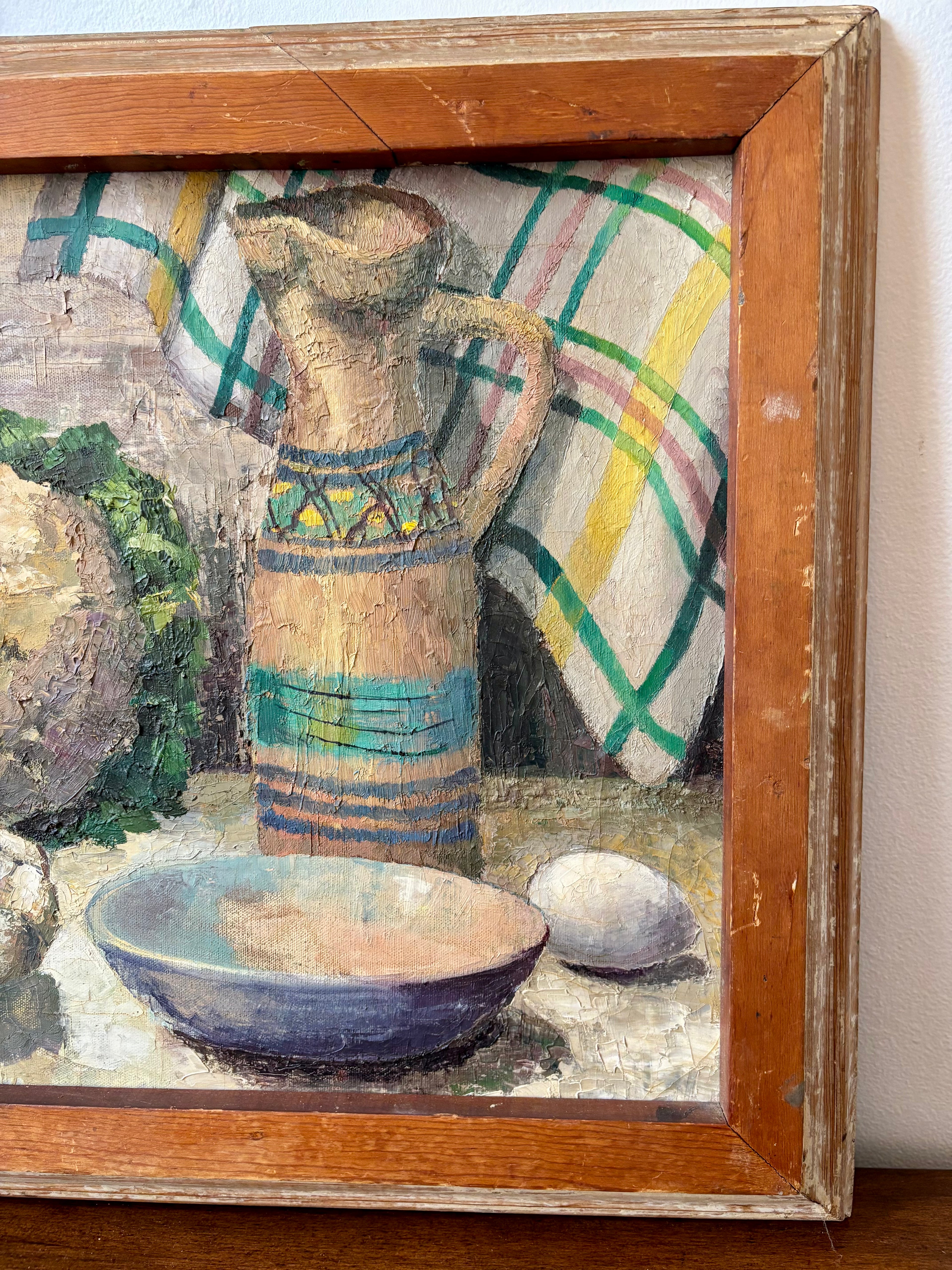 Vintage Oil-On-Canvas Tablescape Still Life, Signed