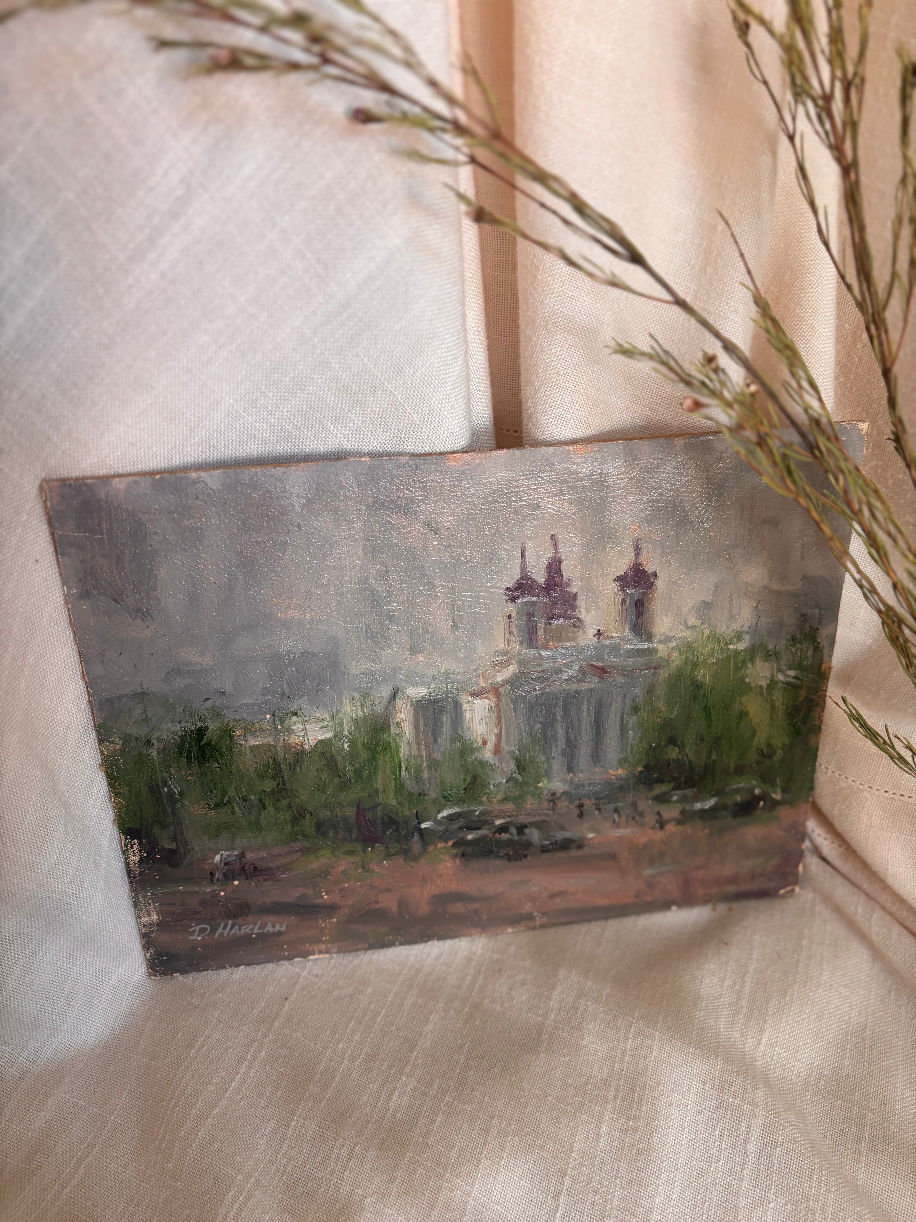 Vintage “Misty Morning” Oil Painting by David Harlan