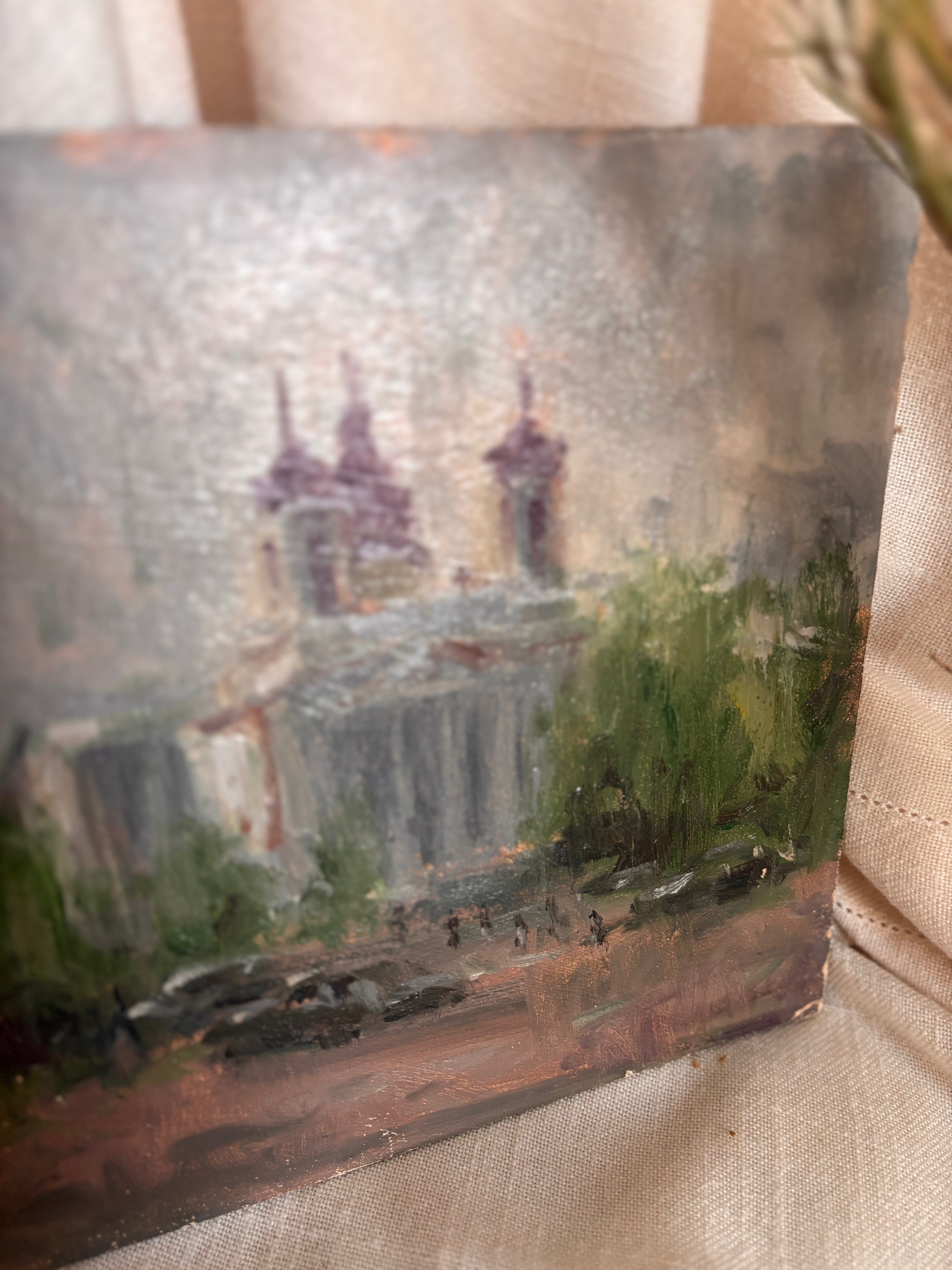 Vintage “Misty Morning” Oil Painting by David Harlan