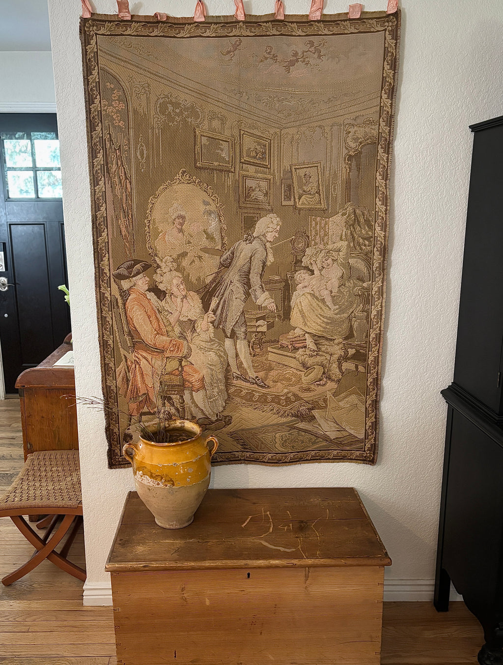 Vintage French Woven Salon Scene Tapestry