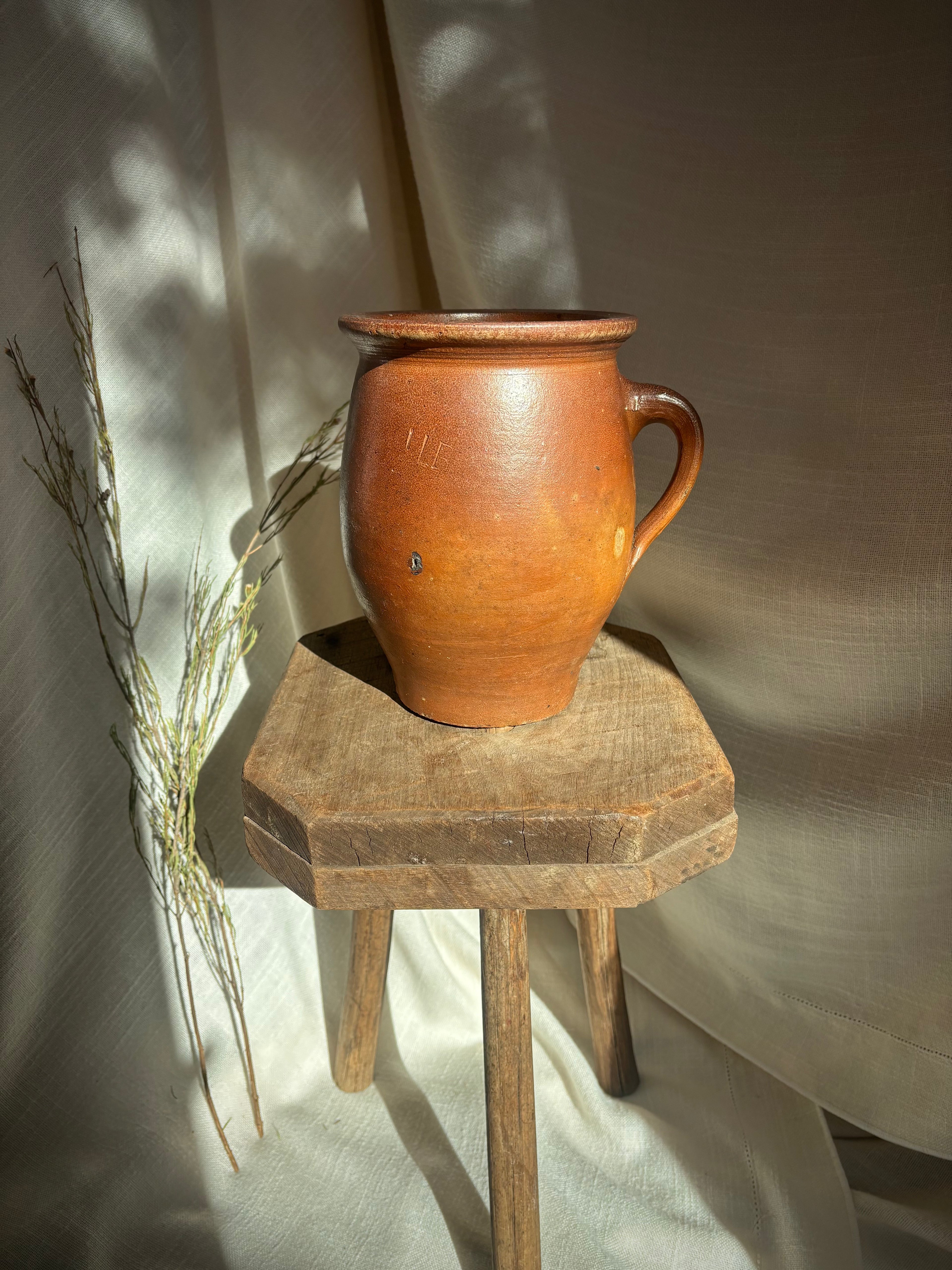 Vintage French Single-Handle Confit Pot