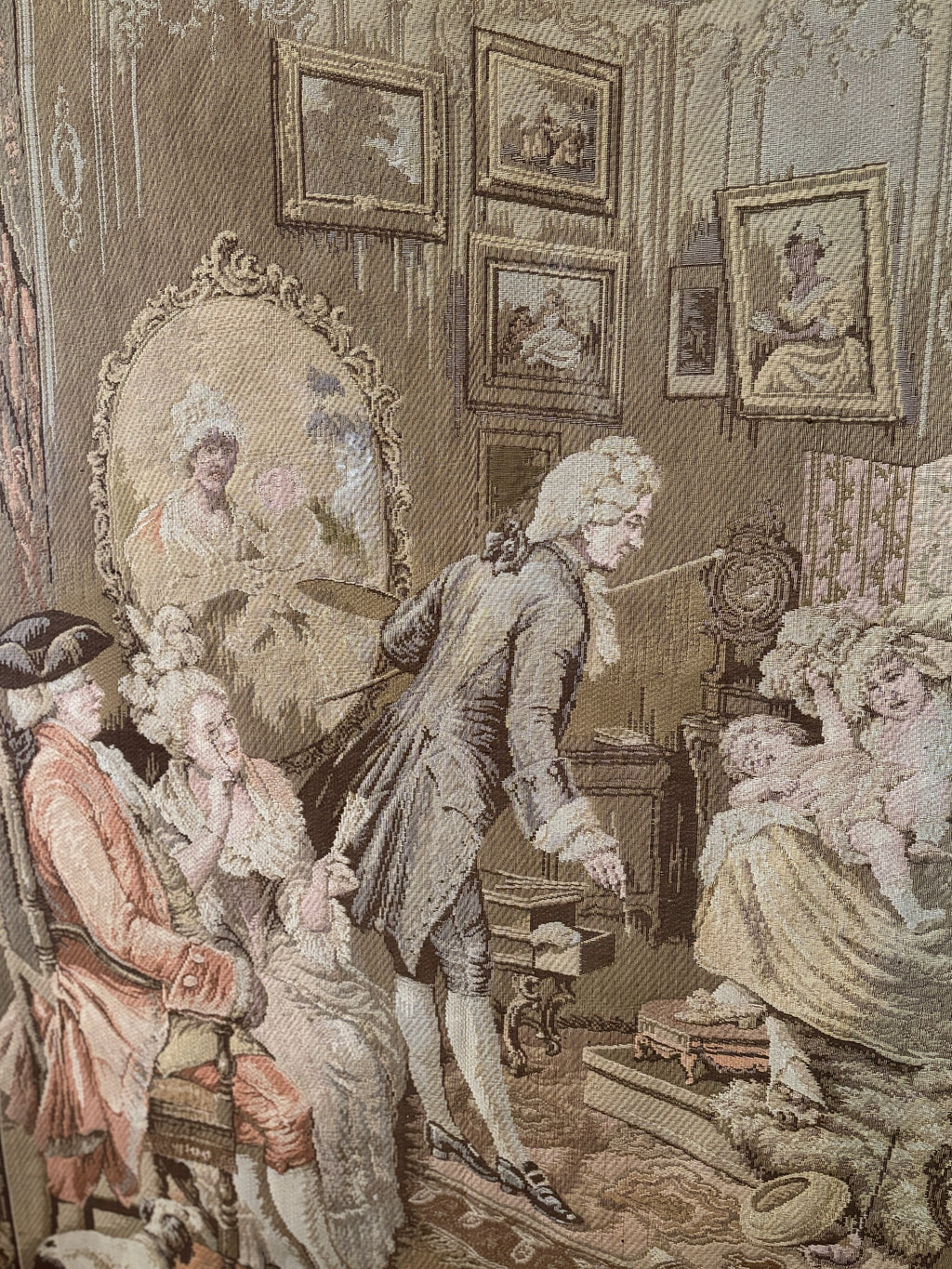 Vintage French Woven Salon Scene Tapestry