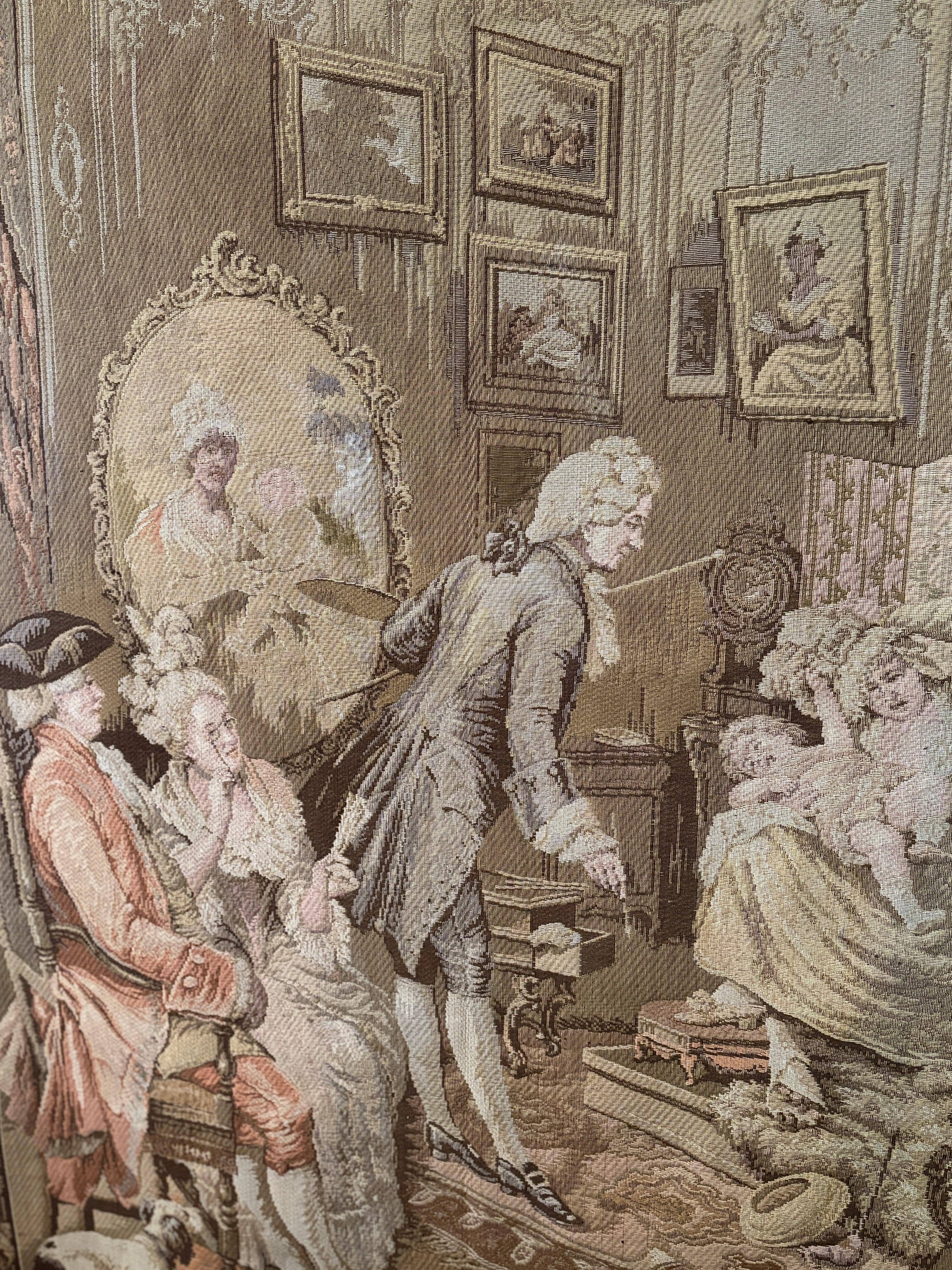 Vintage French Woven Salon Scene Tapestry