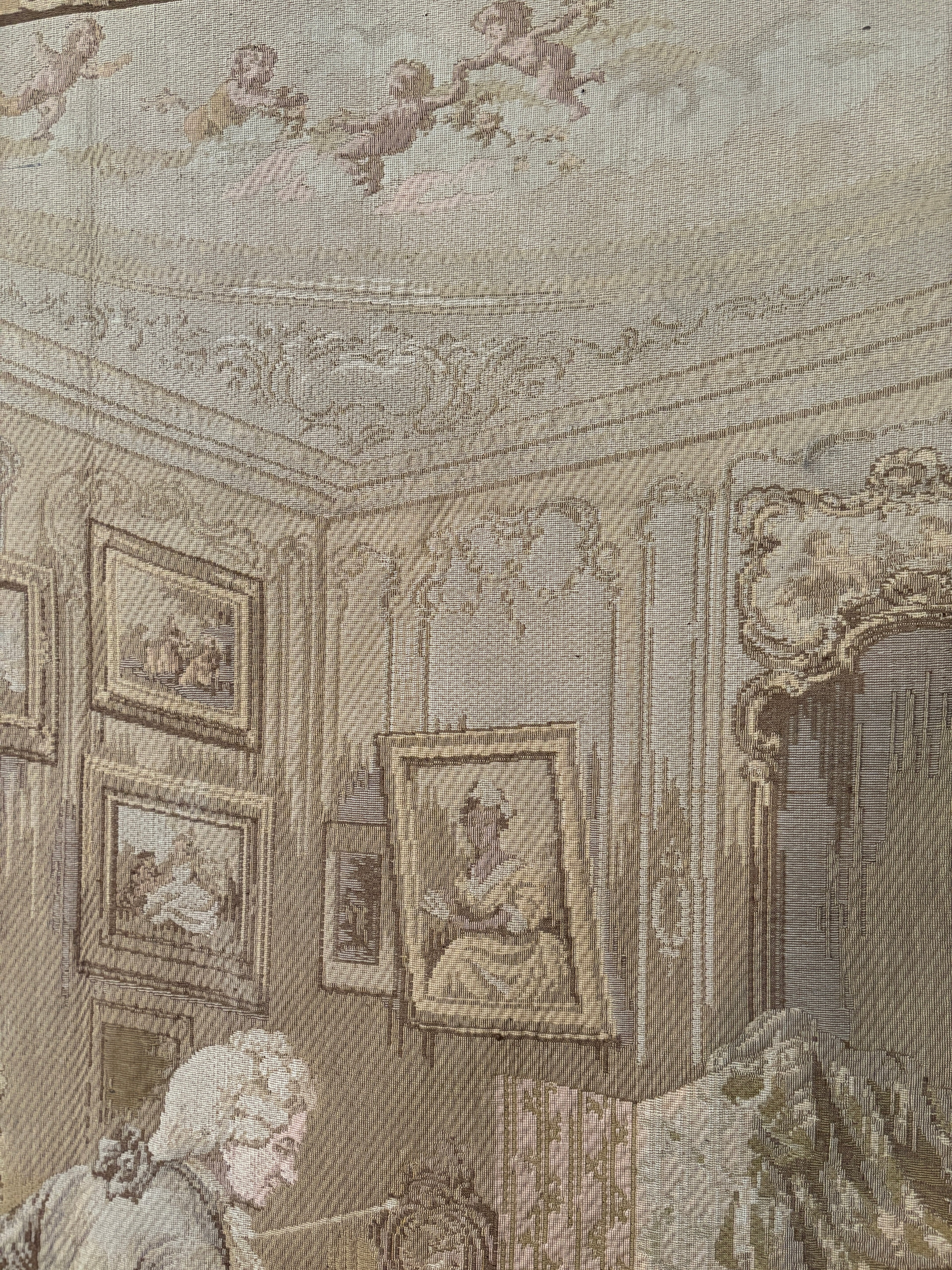Vintage French Woven Salon Scene Tapestry