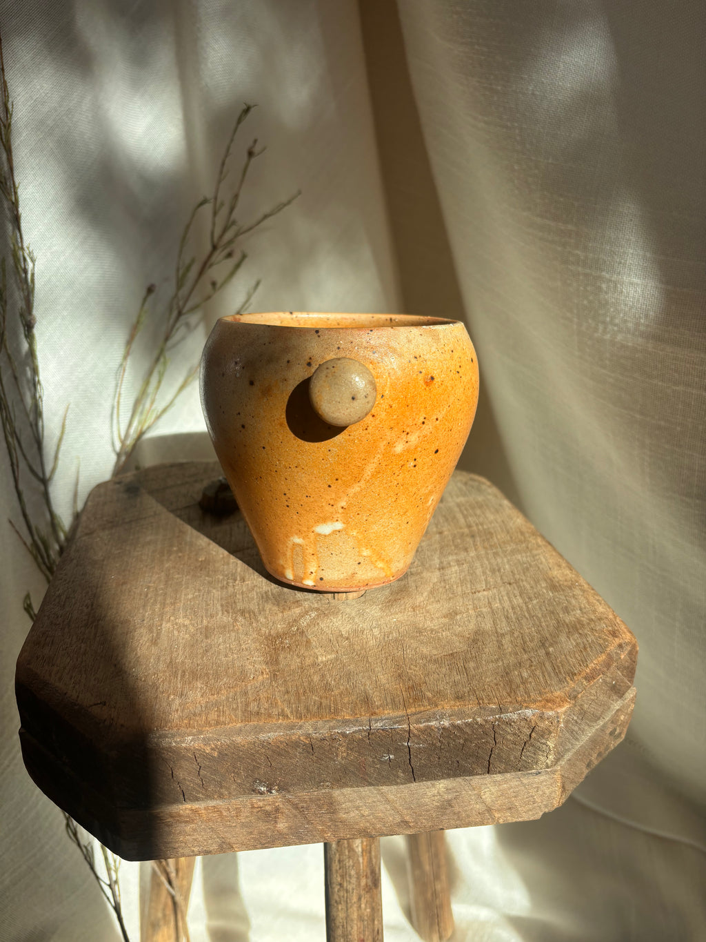 Vintage French Speckled Stoneware Lug Pot