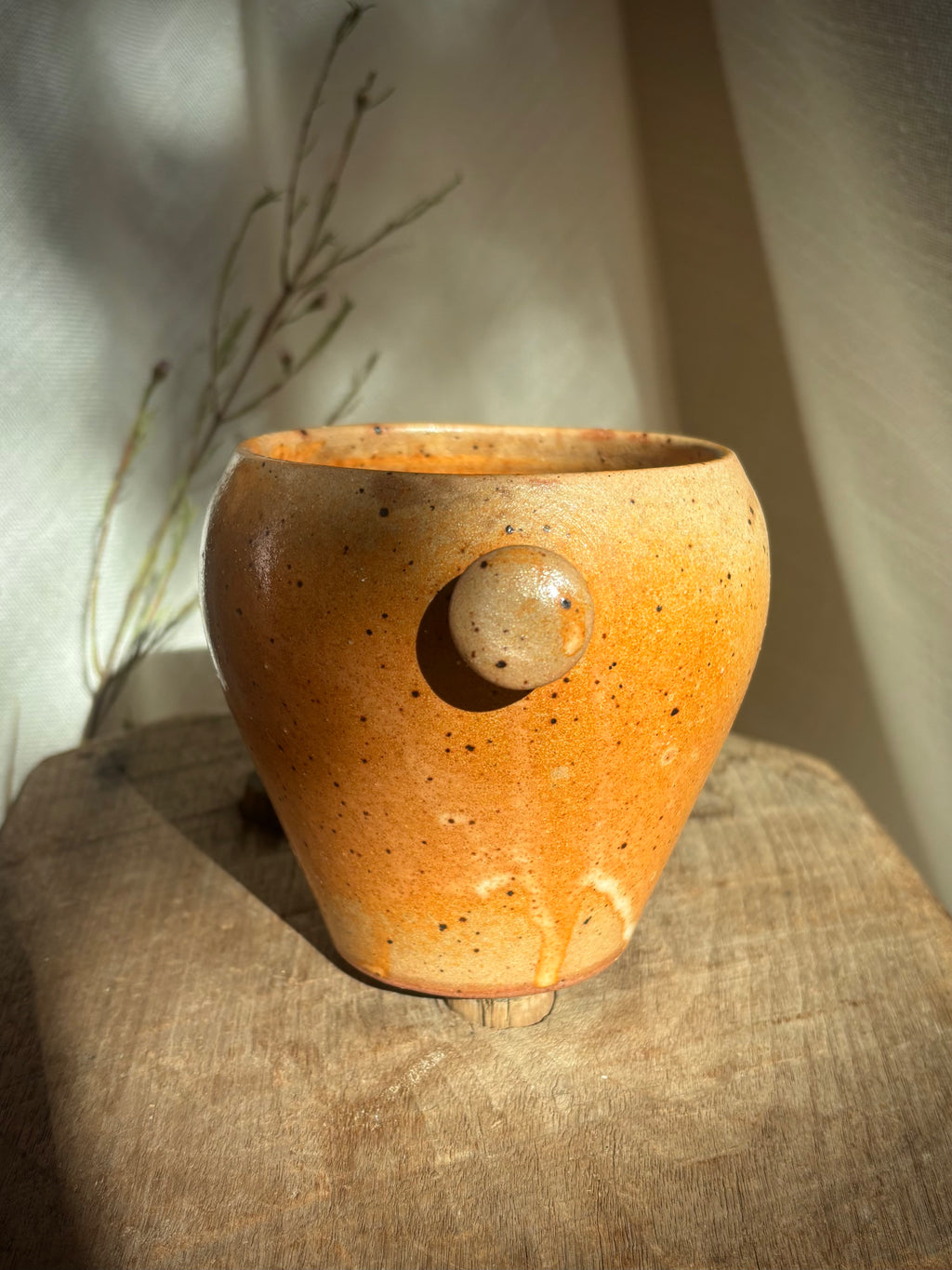 Vintage French Speckled Stoneware Lug Pot