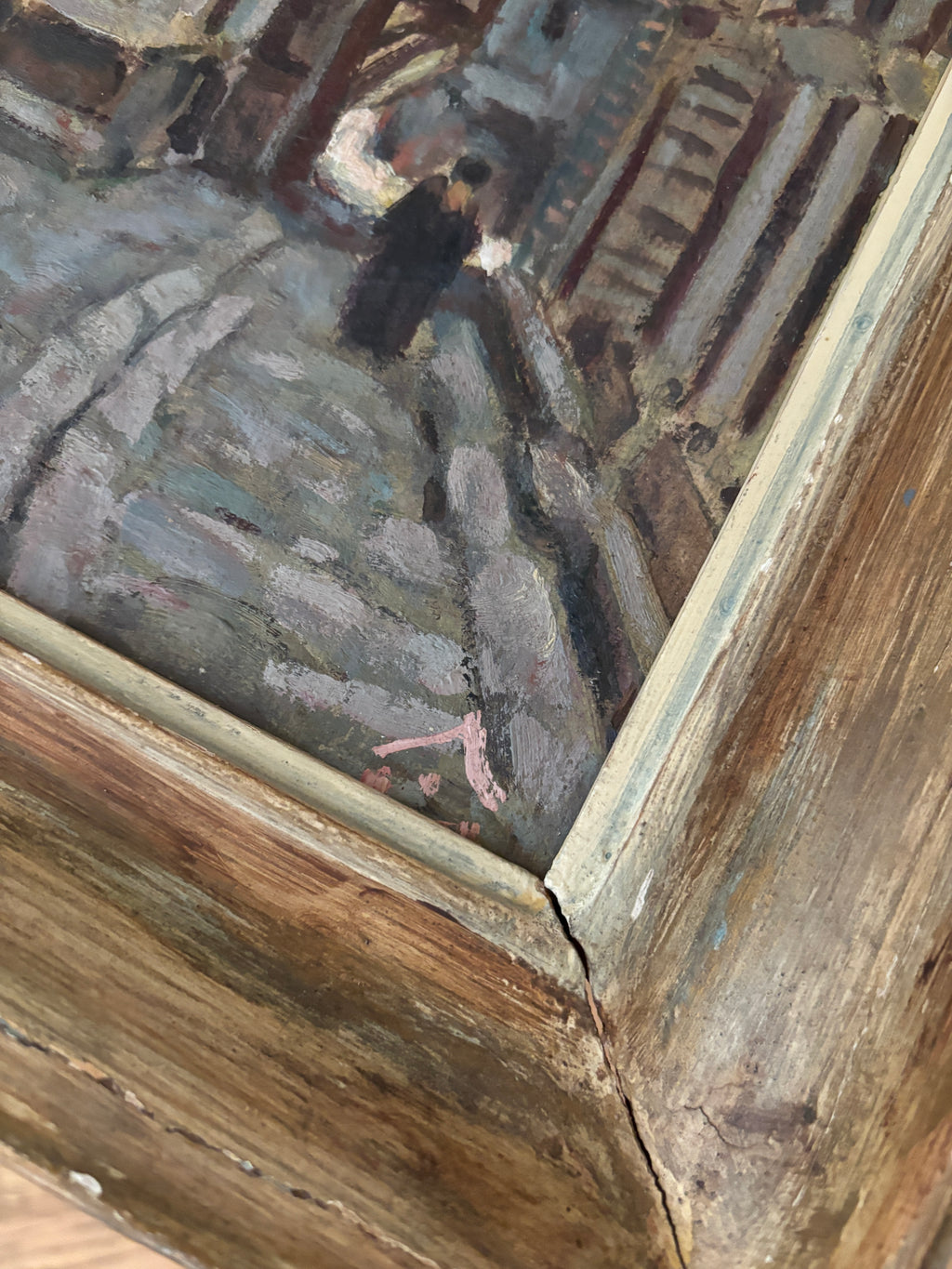 Vintage European Architectural Painting on Board