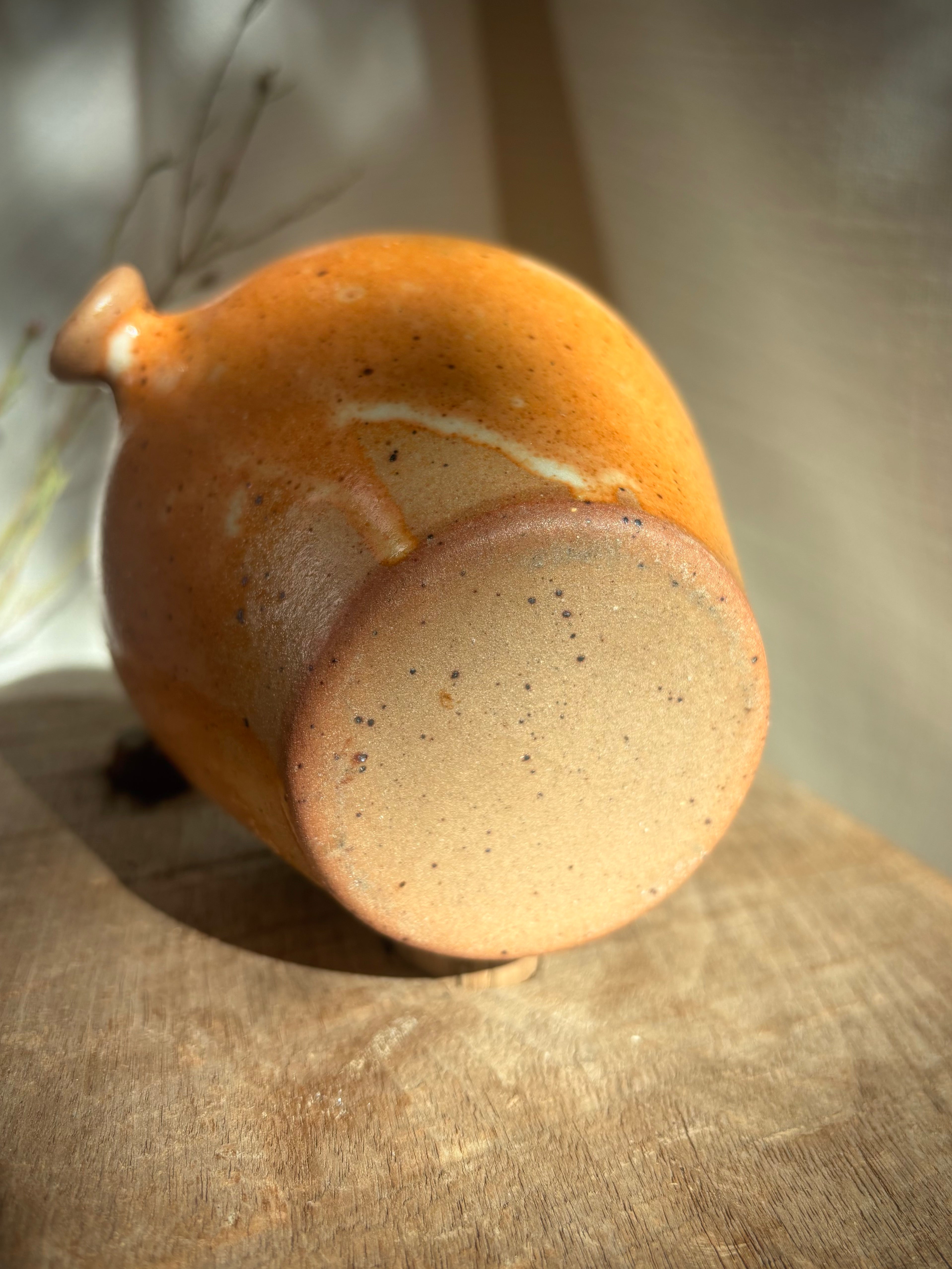 Vintage French Speckled Stoneware Lug Pot
