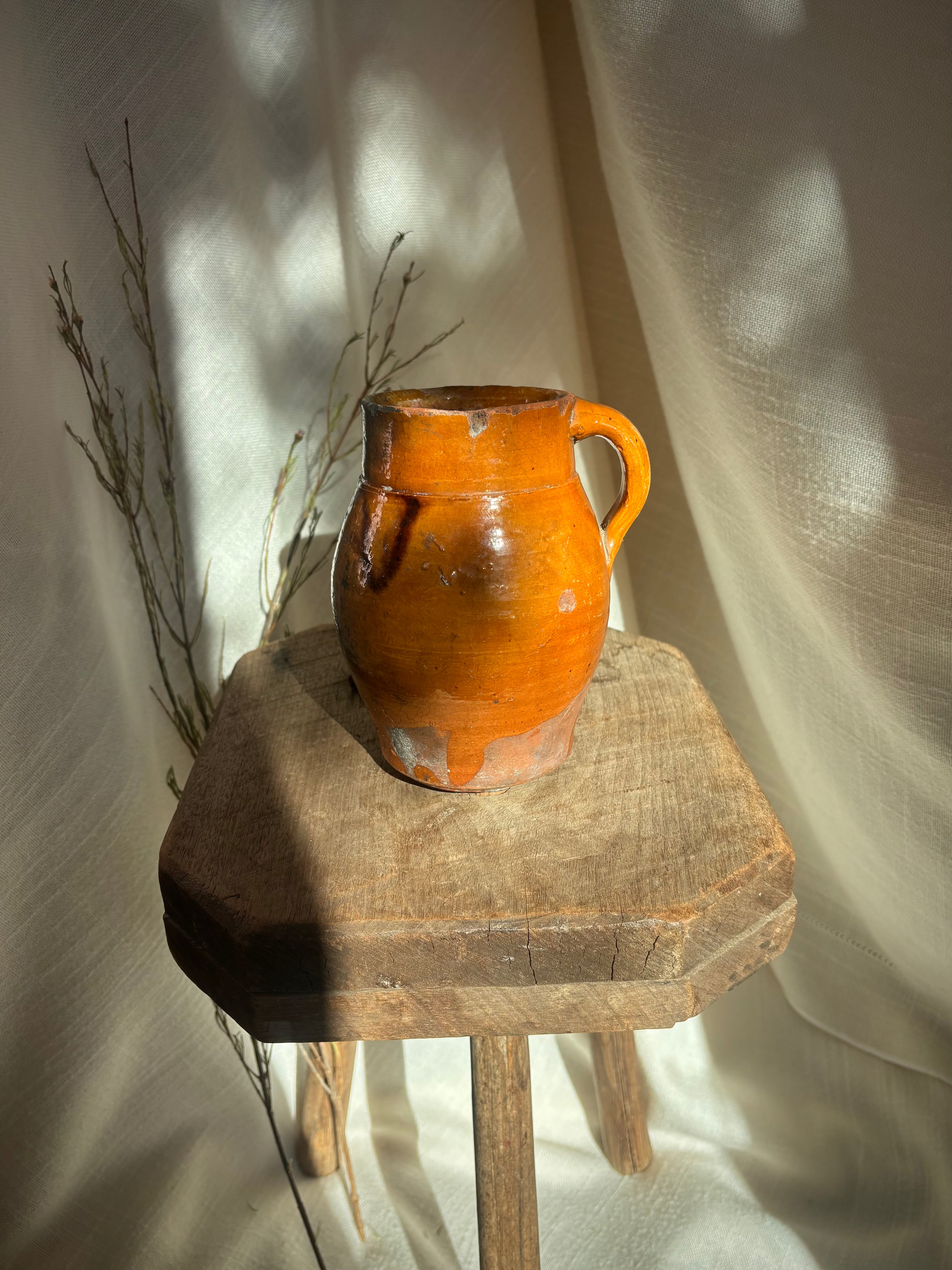 Antique French Glazed Terracotta Farmhouse Jug