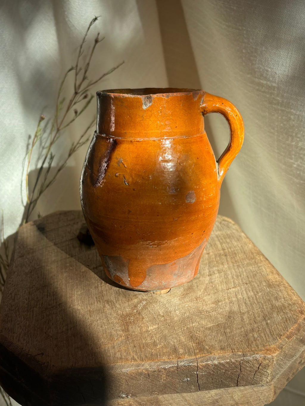 Antique French Glazed Terracotta Farmhouse Jug