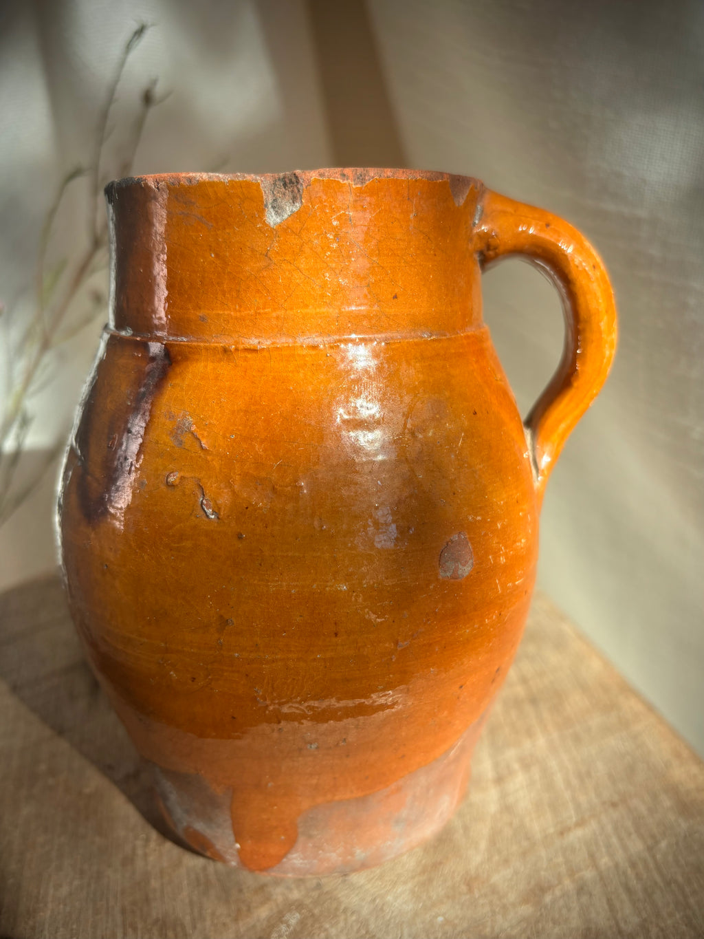 Antique French Glazed Terracotta Farmhouse Jug