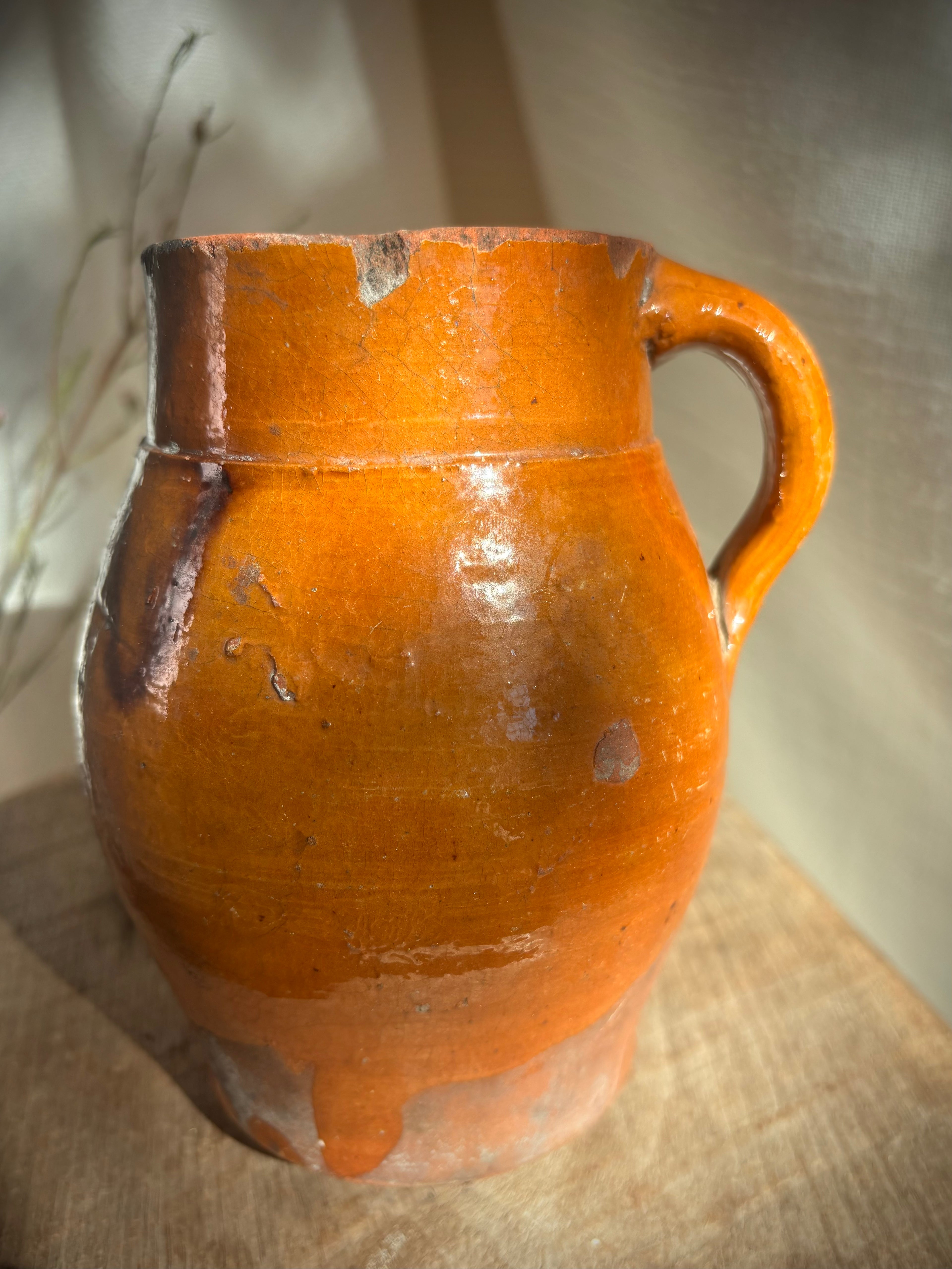 Antique French Glazed Terracotta Farmhouse Jug