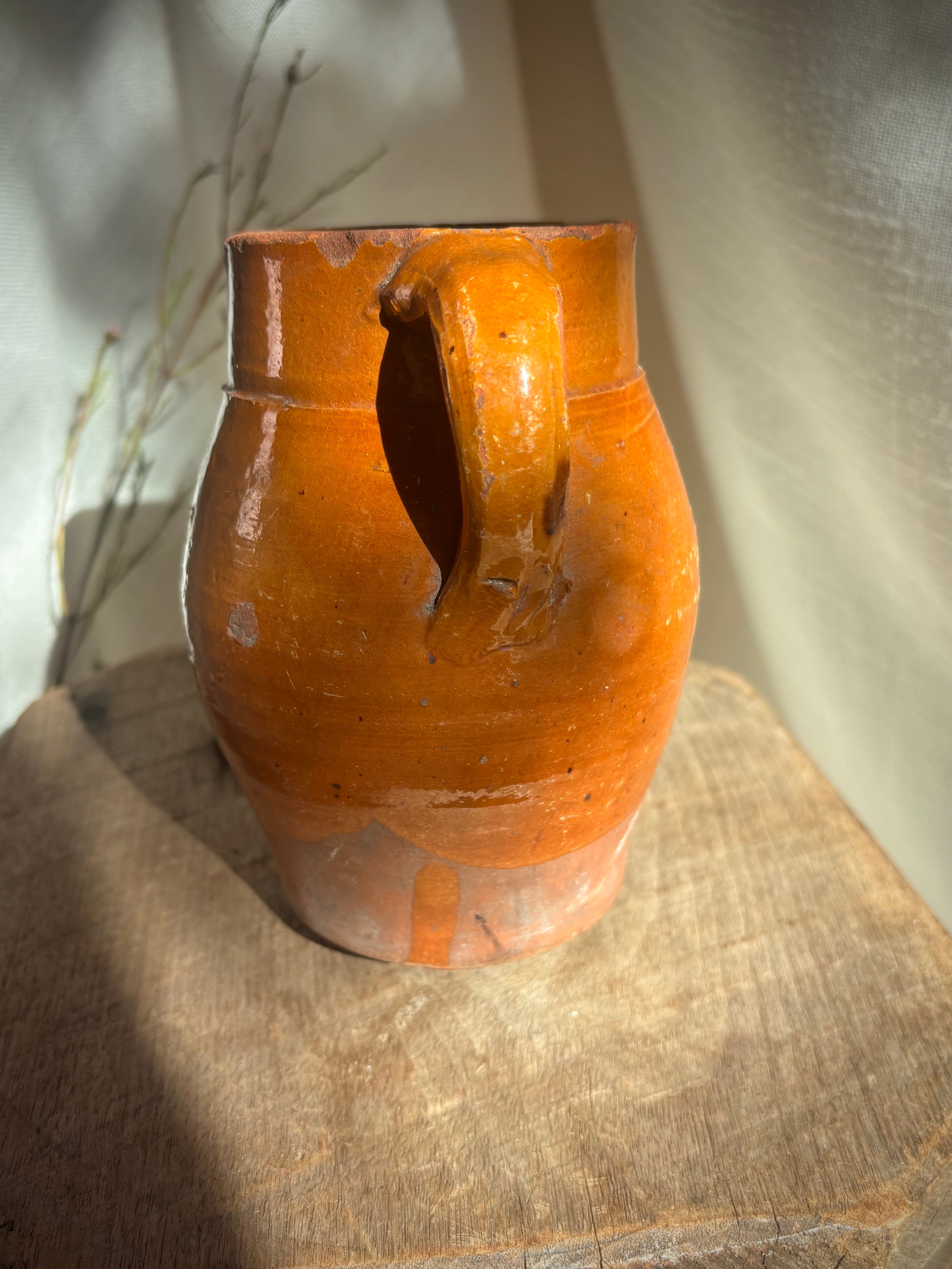 Antique French Glazed Terracotta Farmhouse Jug