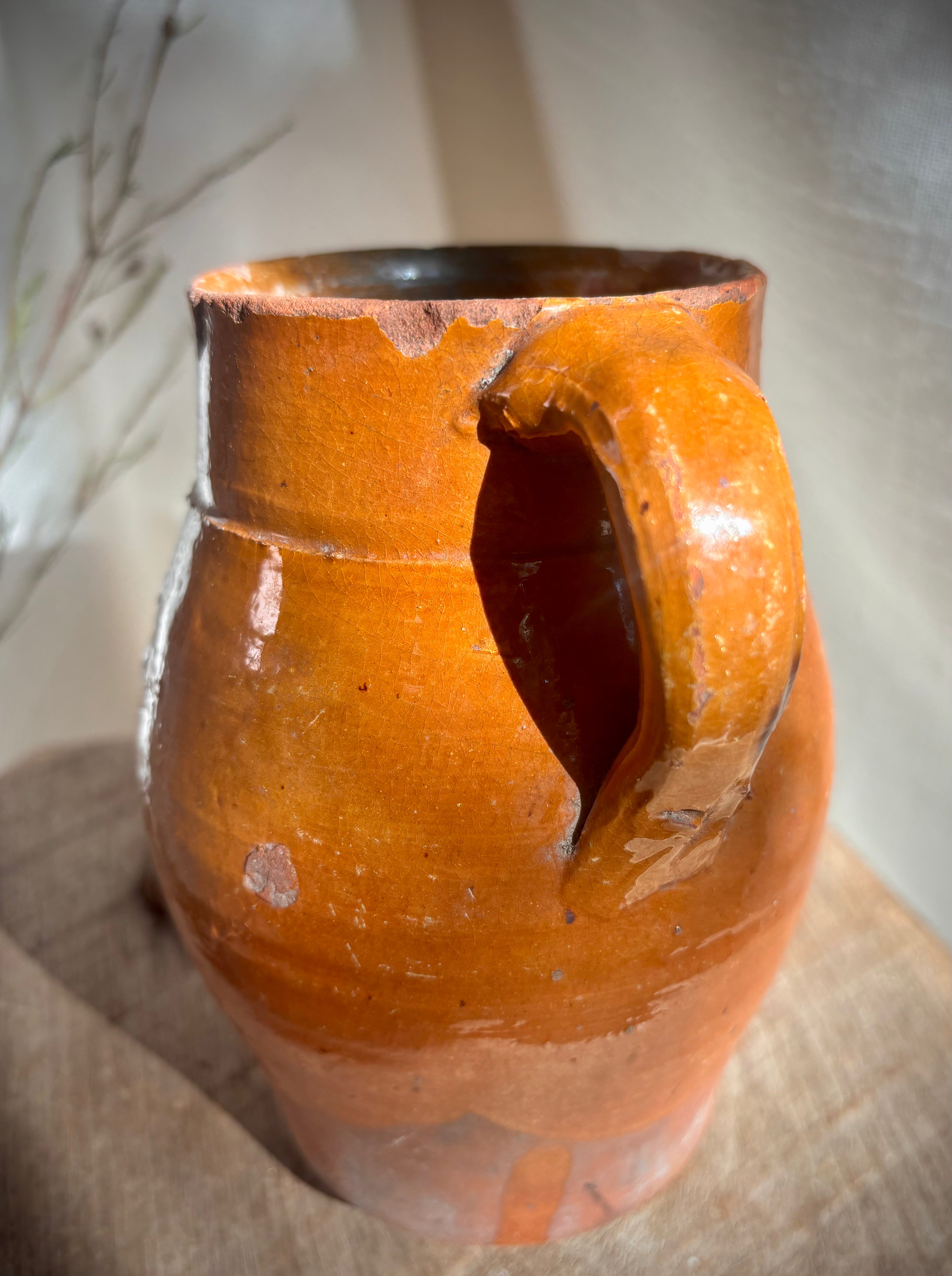 Antique French Glazed Terracotta Farmhouse Jug