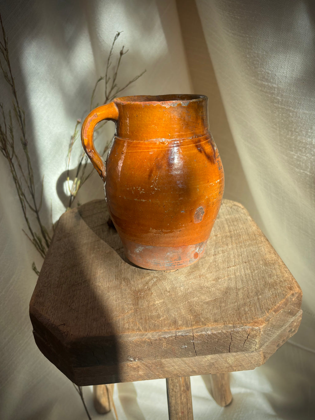 Antique French Glazed Terracotta Farmhouse Jug