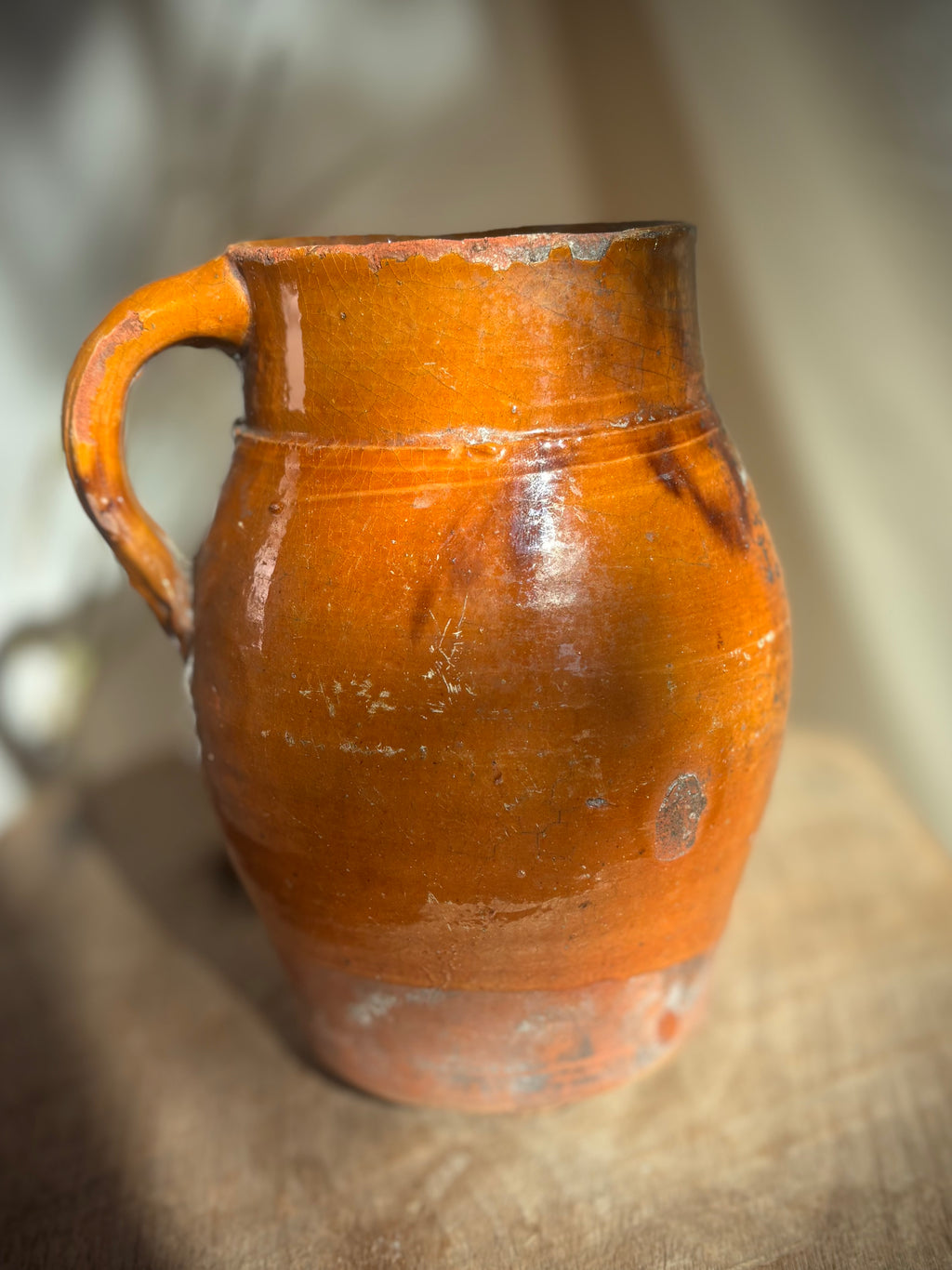 Antique French Glazed Terracotta Farmhouse Jug