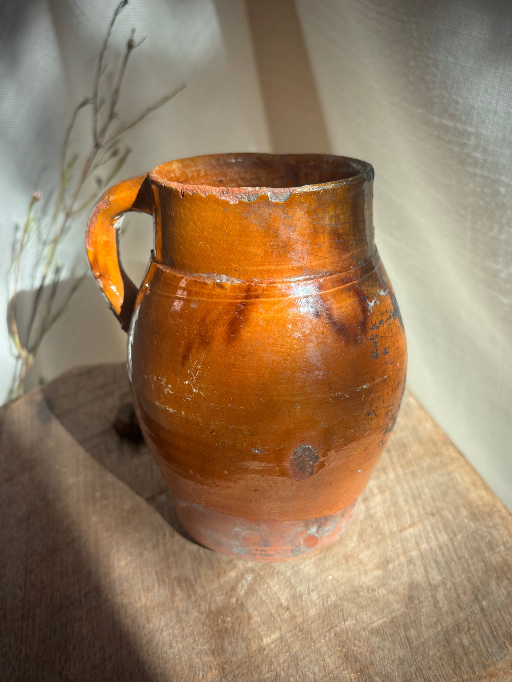 Antique French Glazed Terracotta Farmhouse Jug