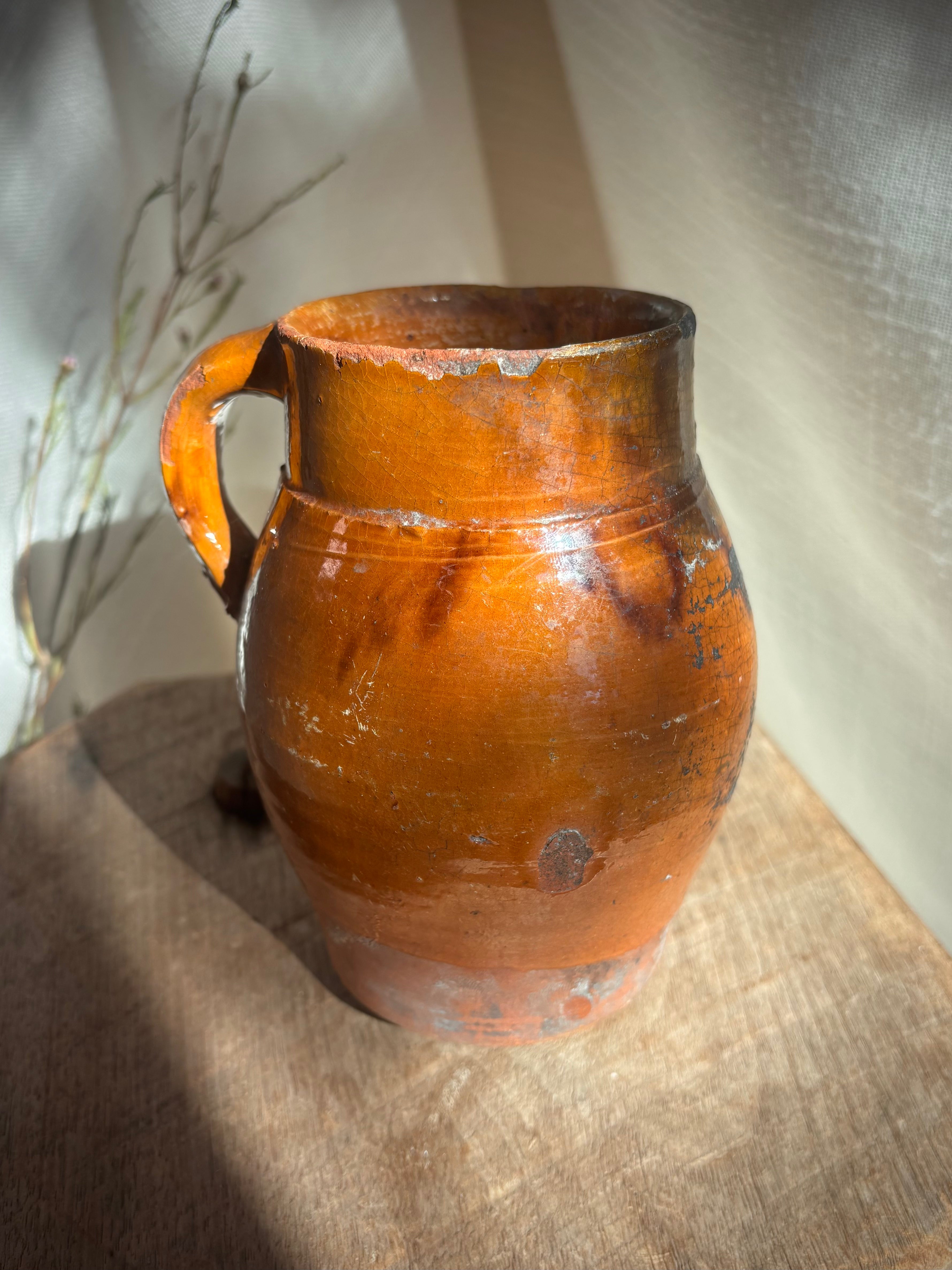Antique French Glazed Terracotta Farmhouse Jug
