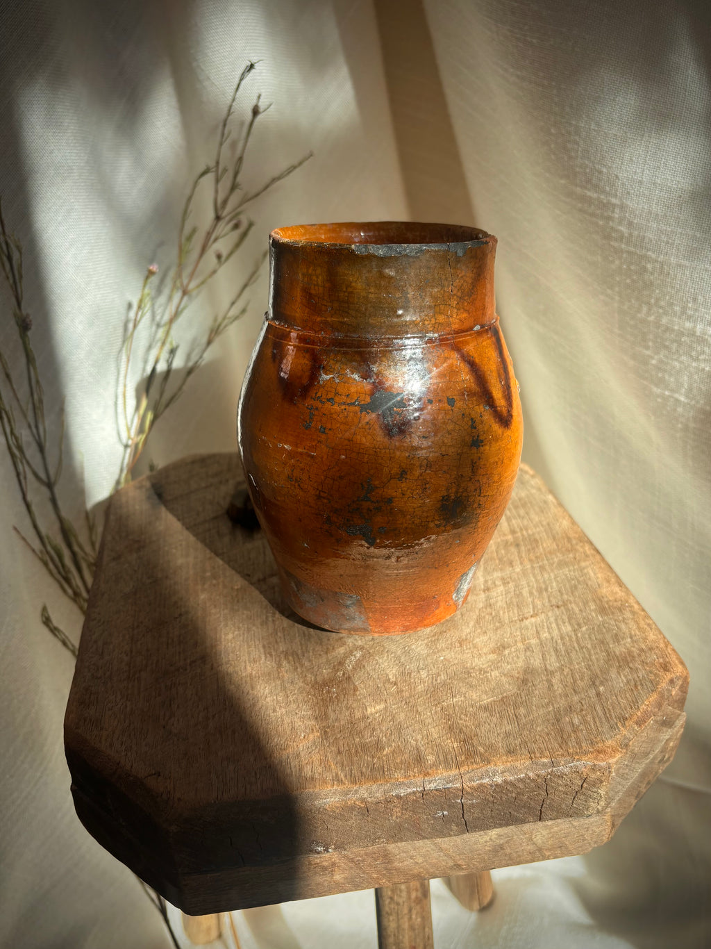Antique French Glazed Terracotta Farmhouse Jug