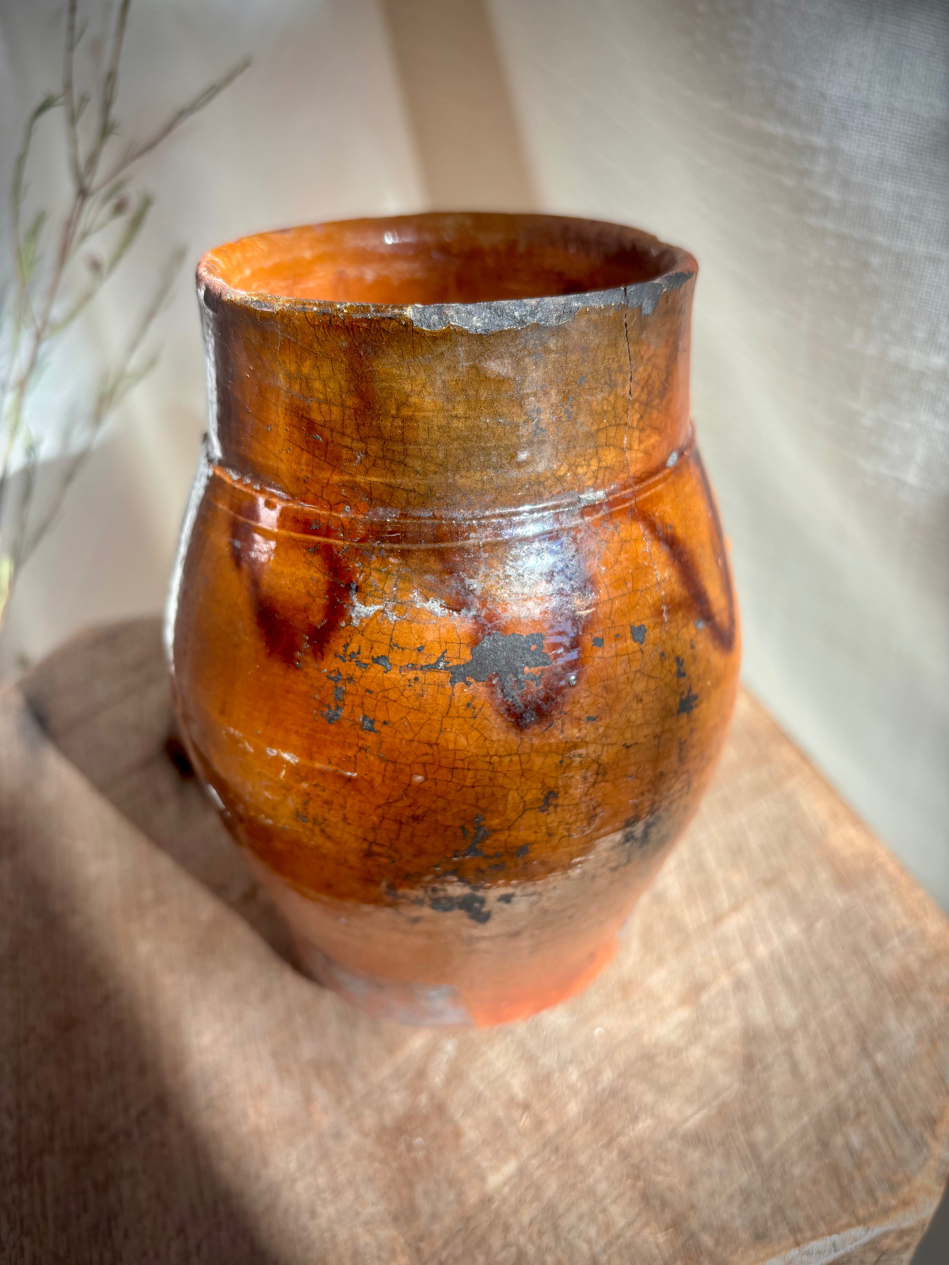 Antique French Glazed Terracotta Farmhouse Jug
