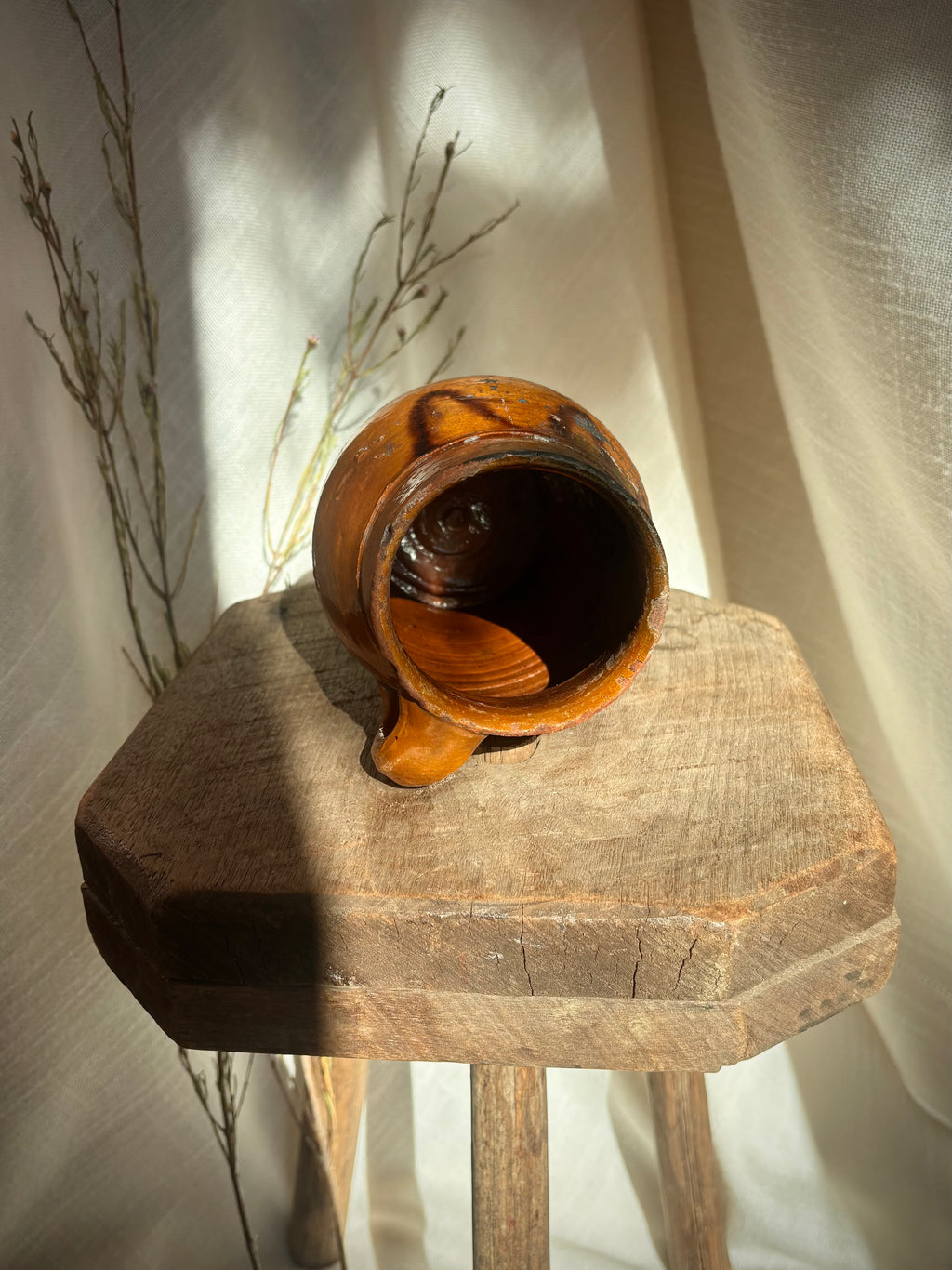 Antique French Glazed Terracotta Farmhouse Jug