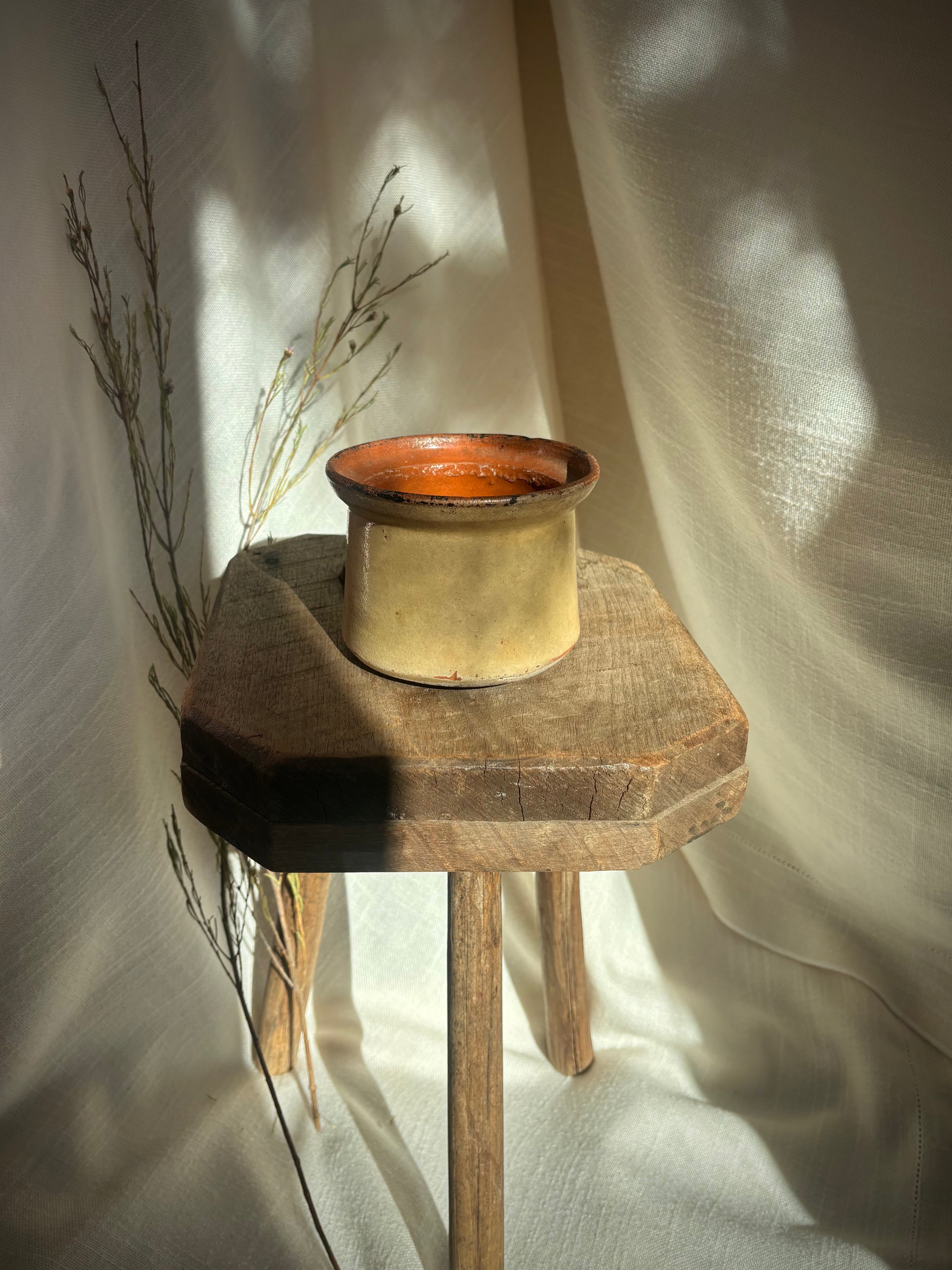 Antique French Butter-Glazed Earthenware Jar
