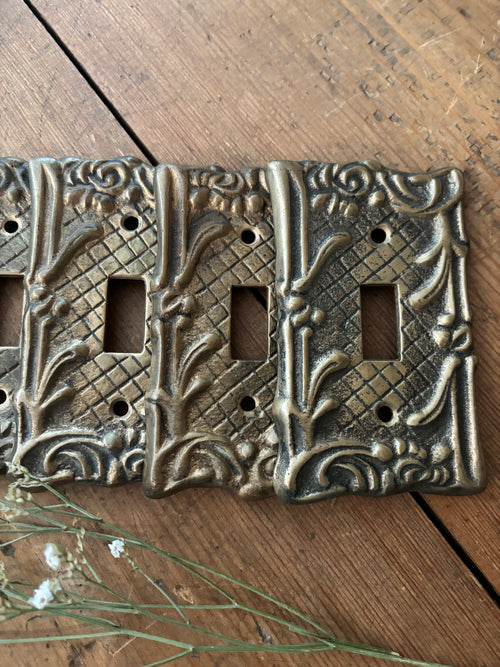 Vintage Cast Brass Art Nouveau Toggle Switch Plate