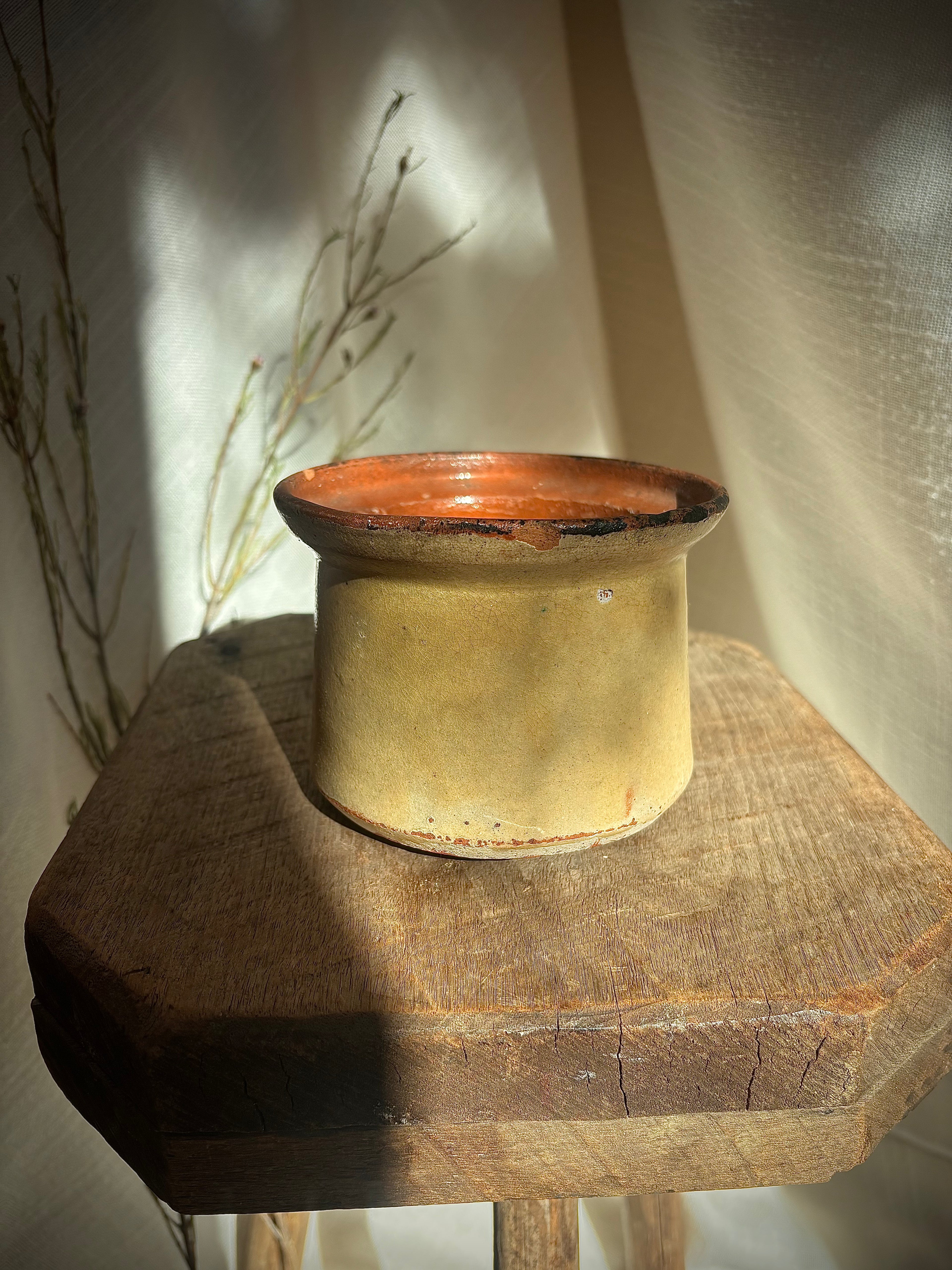 Antique French Butter-Glazed Earthenware Jar