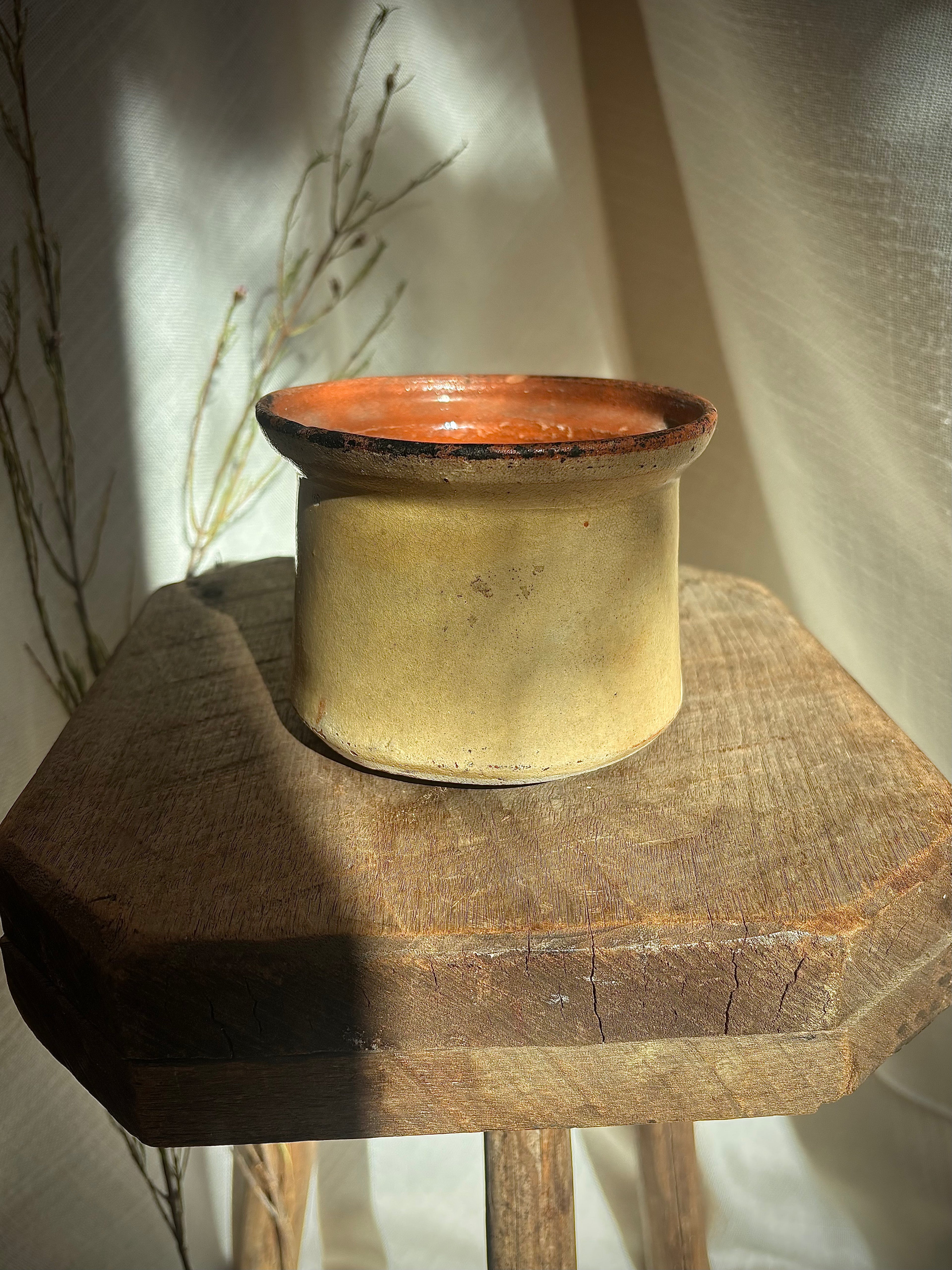 Antique French Butter-Glazed Earthenware Jar