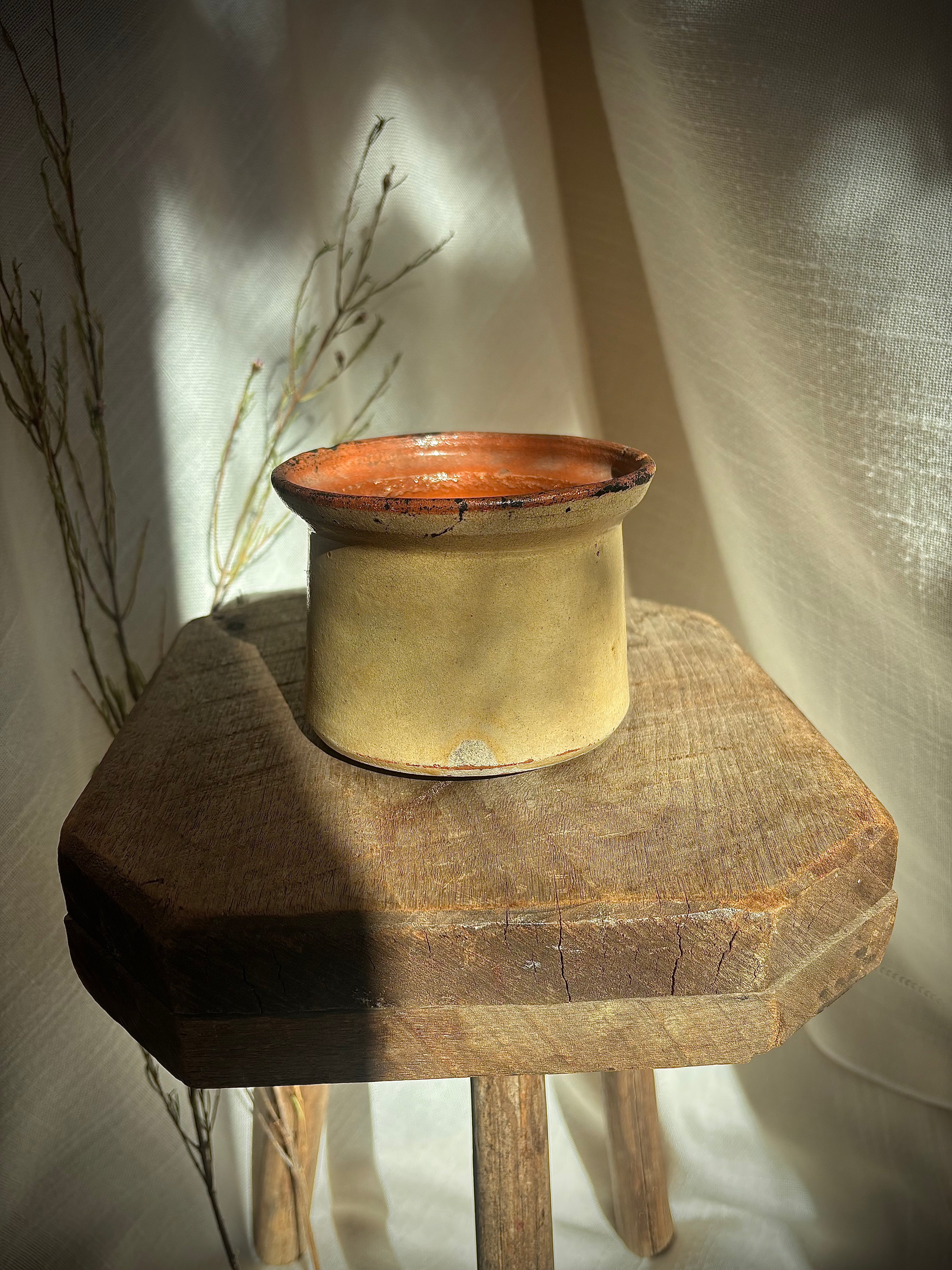 Antique French Butter-Glazed Earthenware Jar