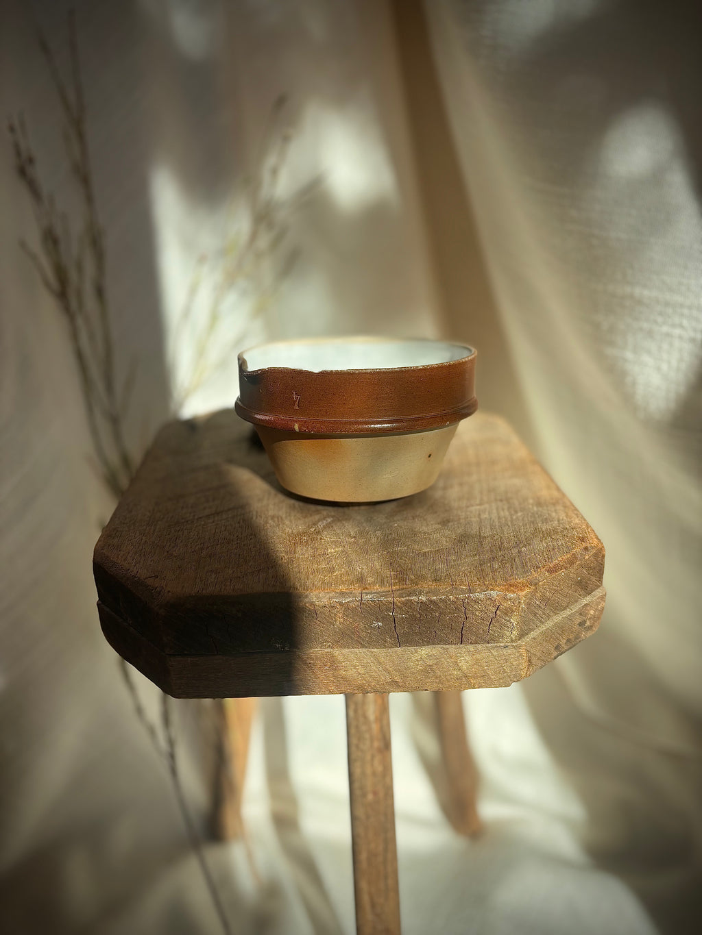 Vintage French Stoneware Mixing Bowl with Spout