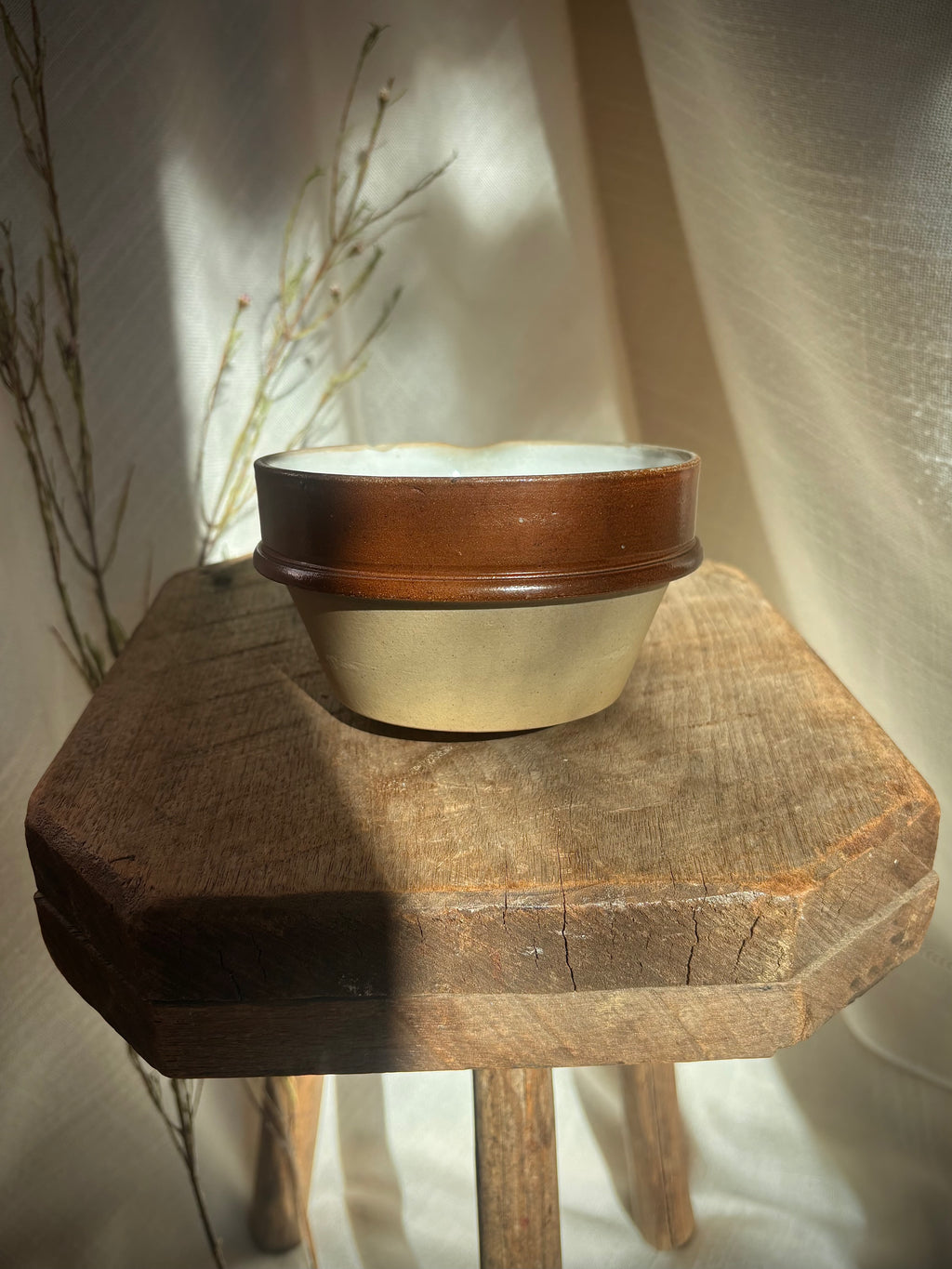 Vintage French Stoneware Mixing Bowl with Spout