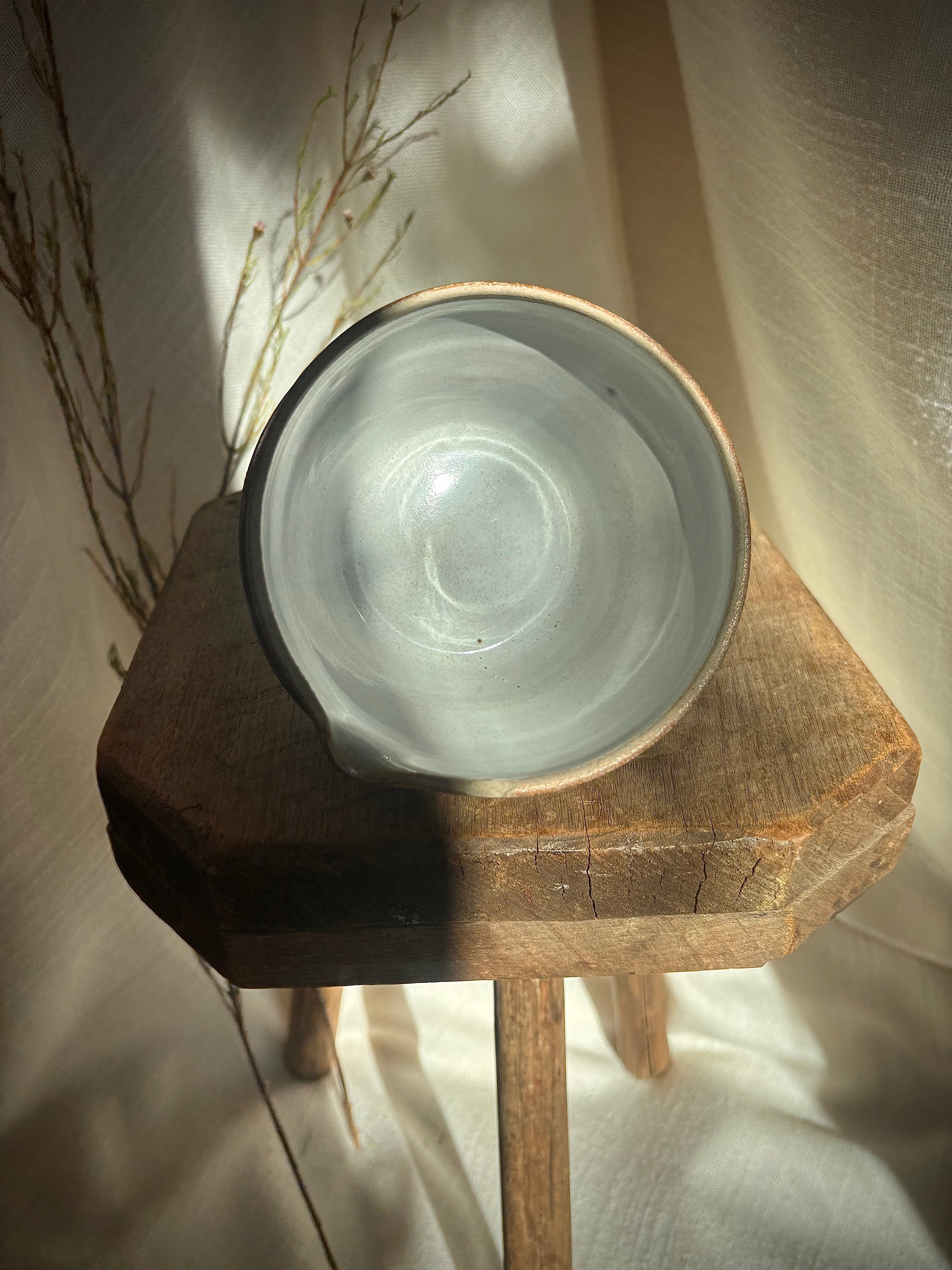 Vintage French Stoneware Mixing Bowl with Spout