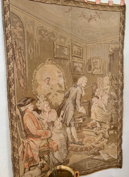 Vintage French Woven Salon Scene Tapestry