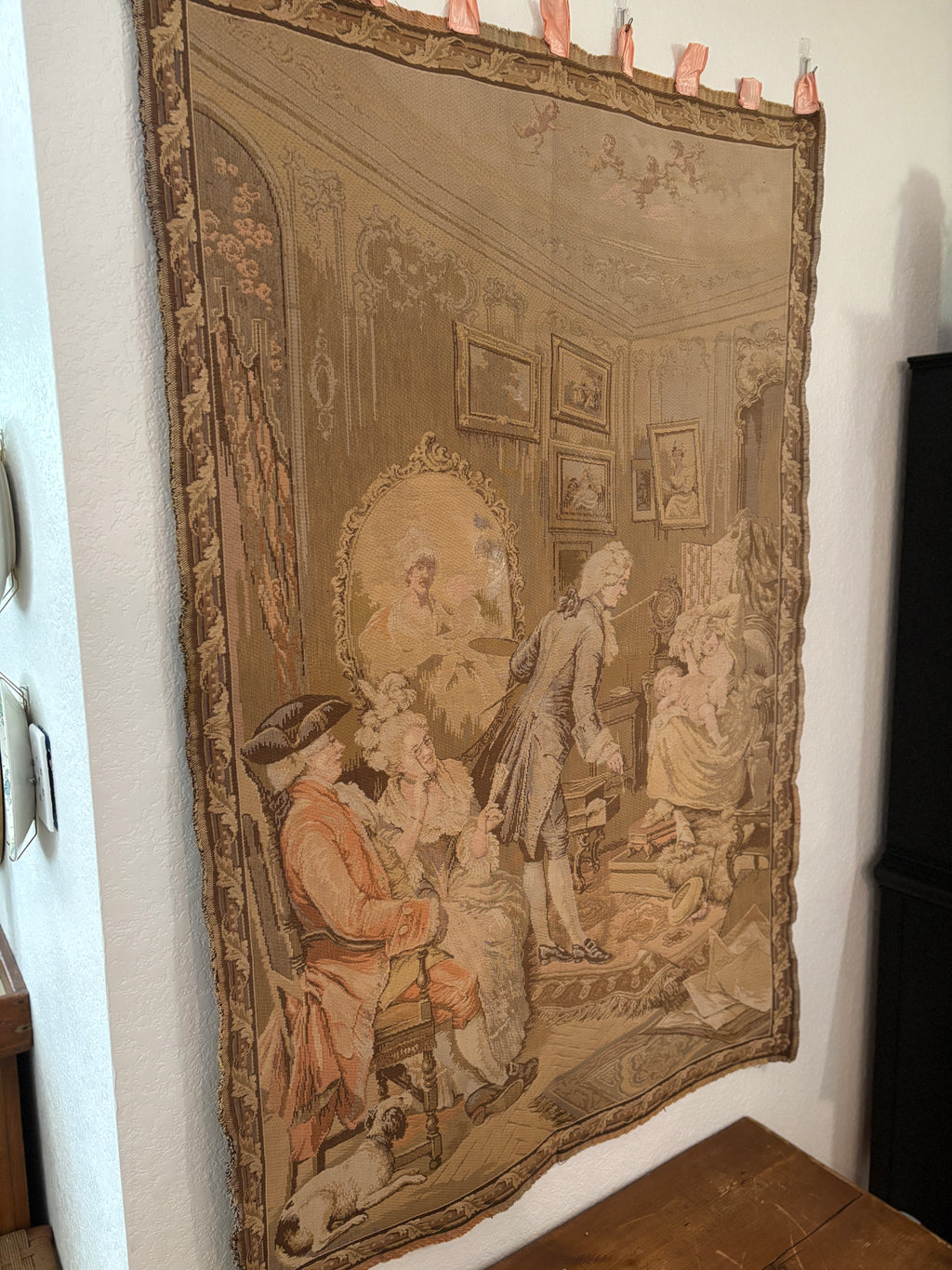 Vintage French Woven Salon Scene Tapestry