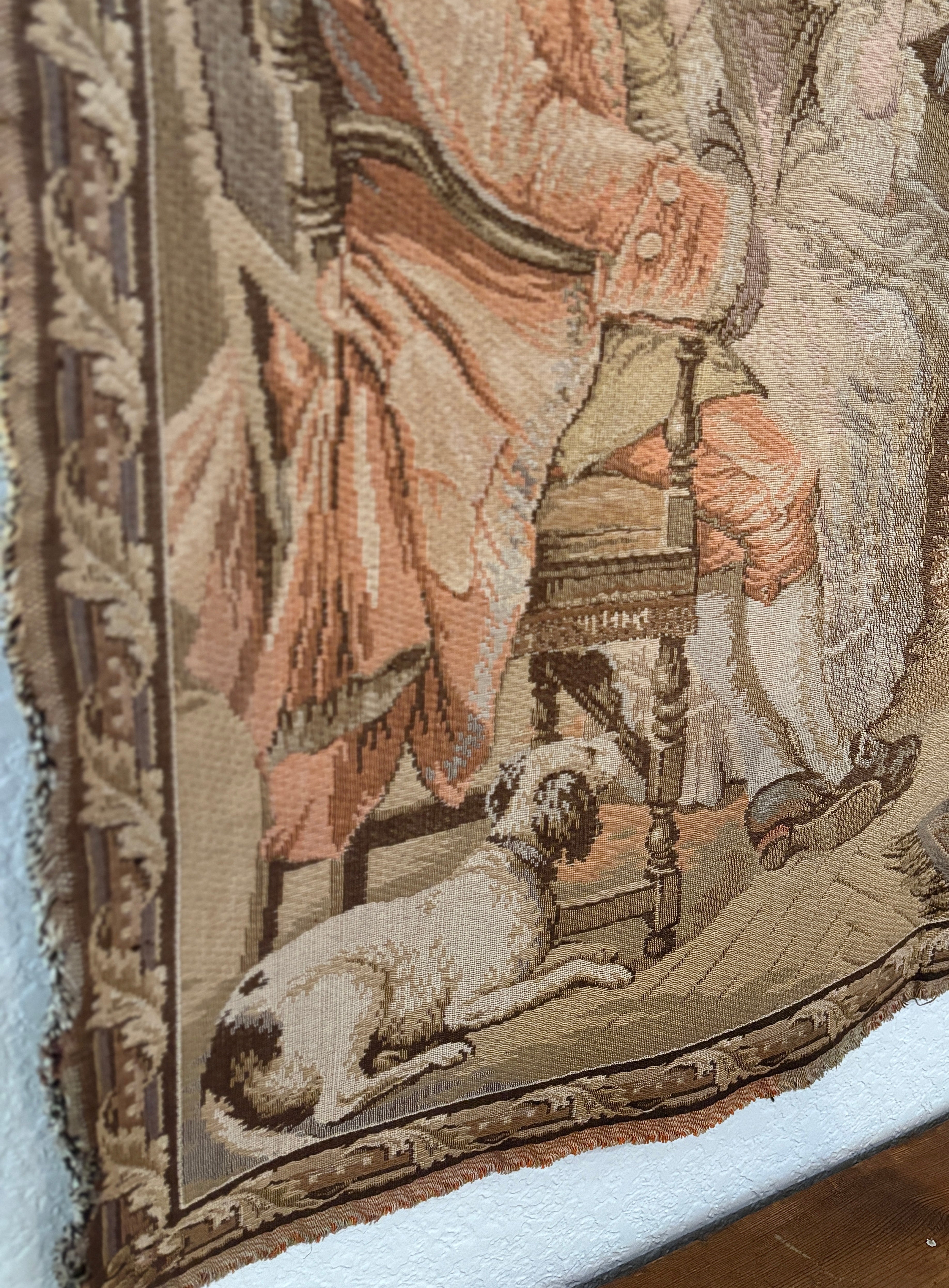 Vintage French Woven Salon Scene Tapestry