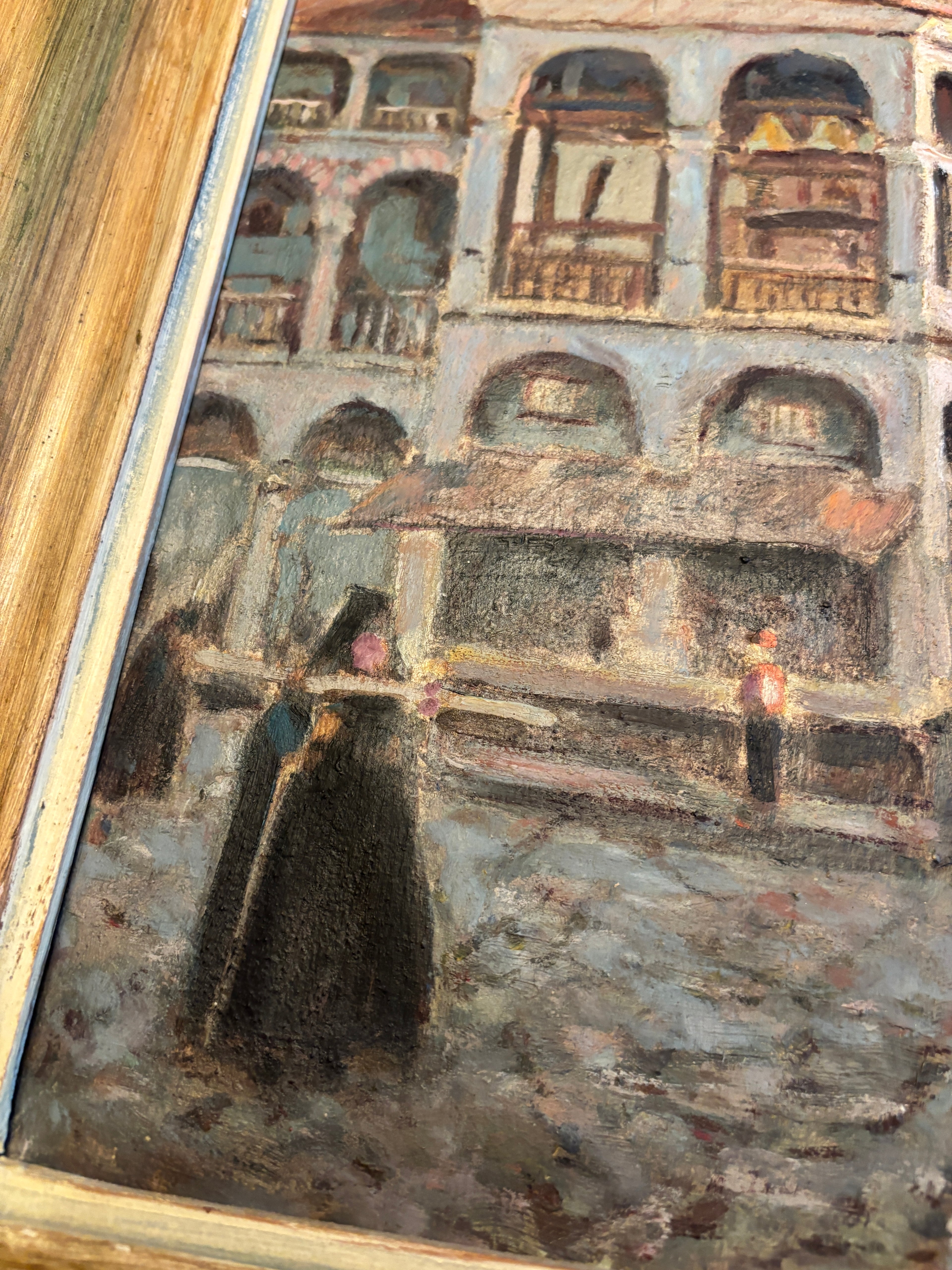 Vintage European Architectural Painting on Board
