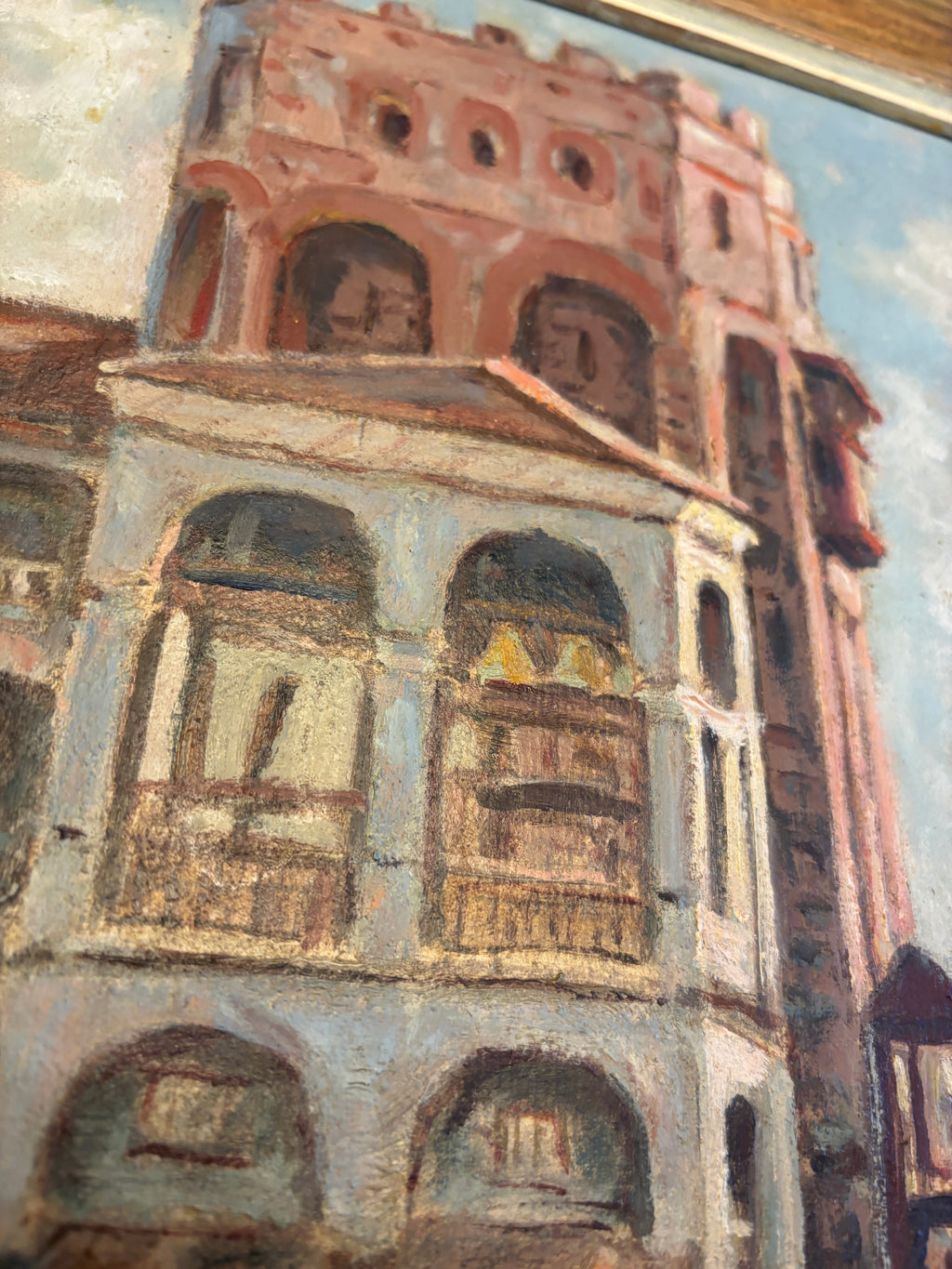 Vintage European Architectural Painting on Board