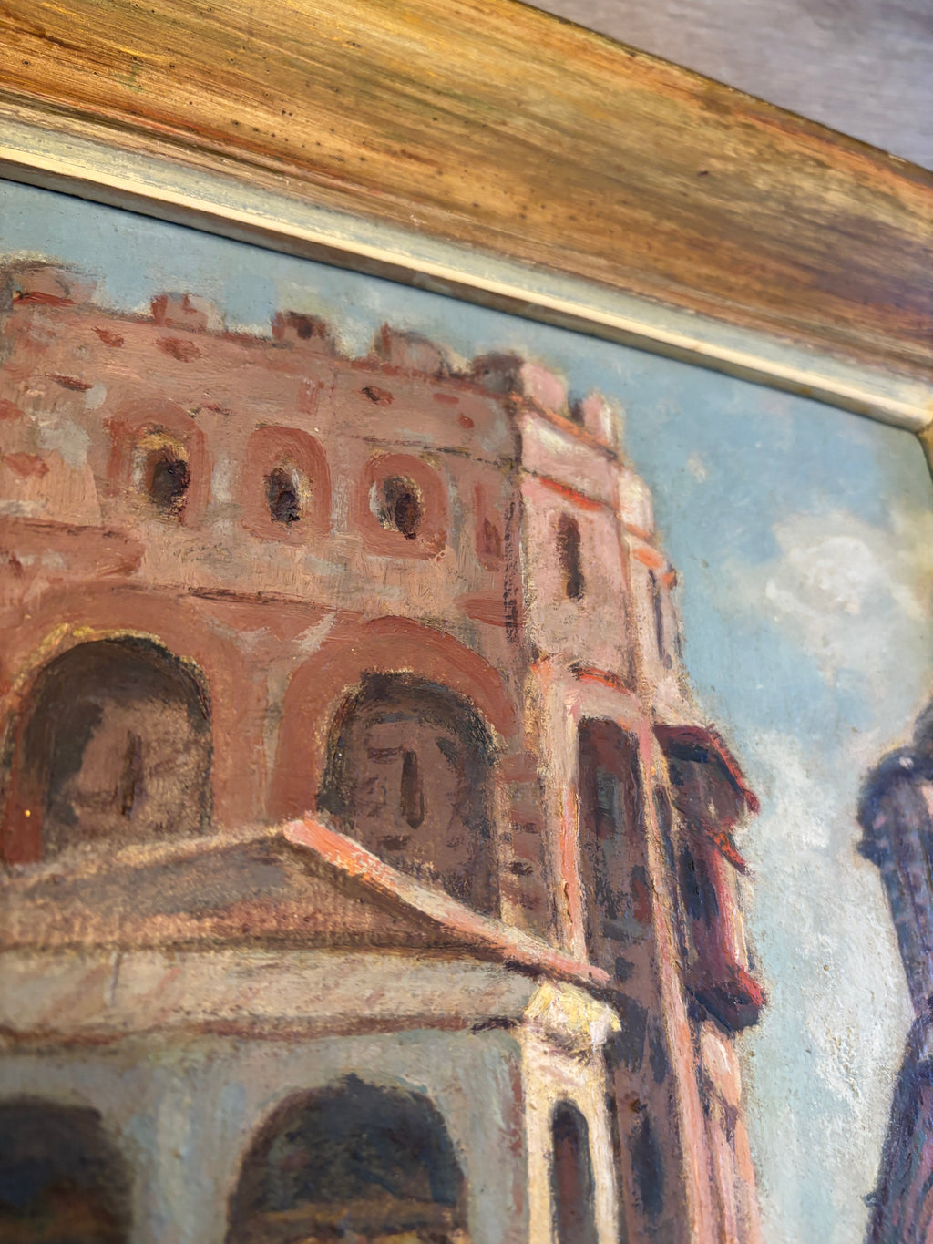 Vintage European Architectural Painting on Board