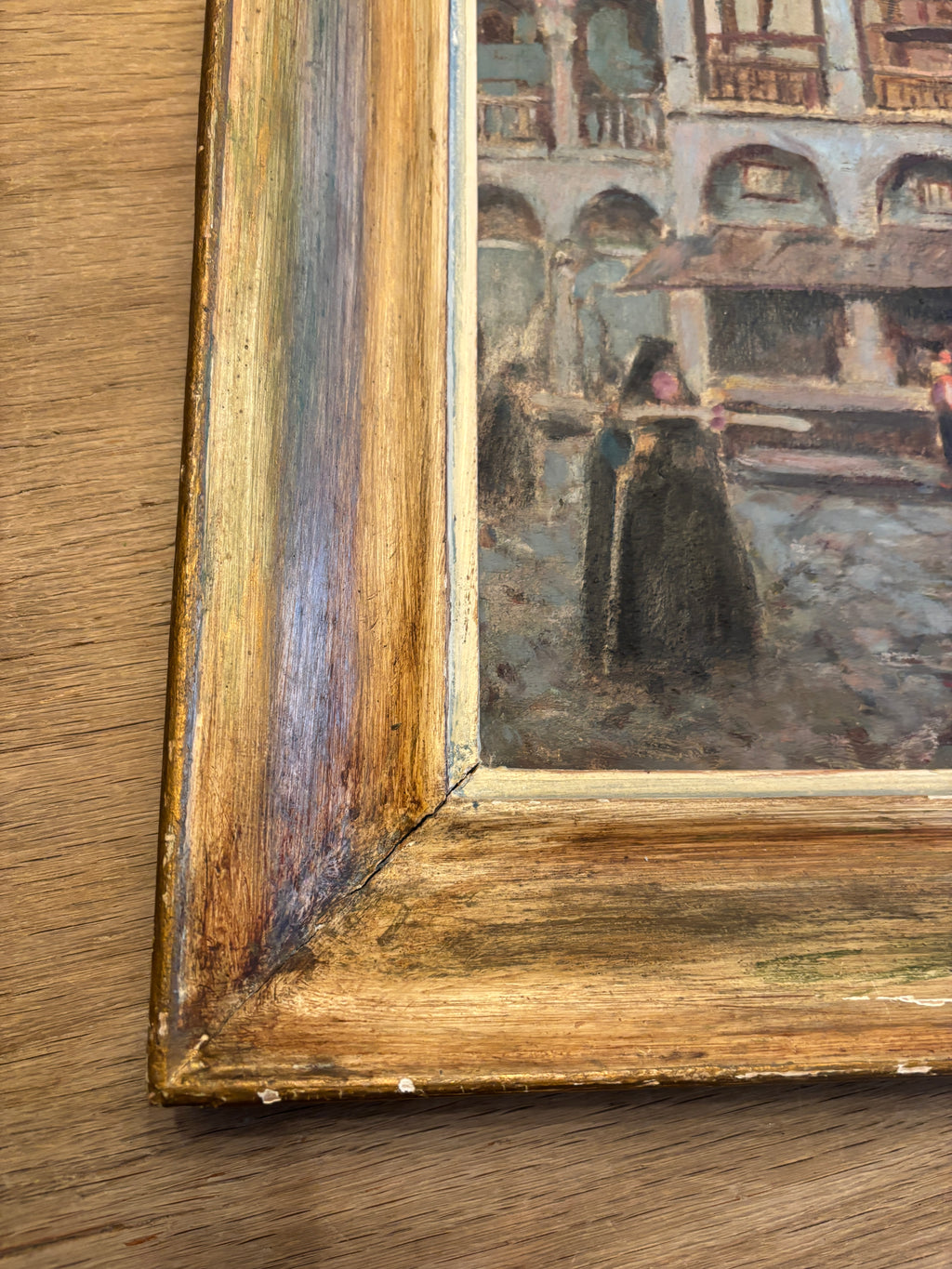 Vintage European Architectural Painting on Board