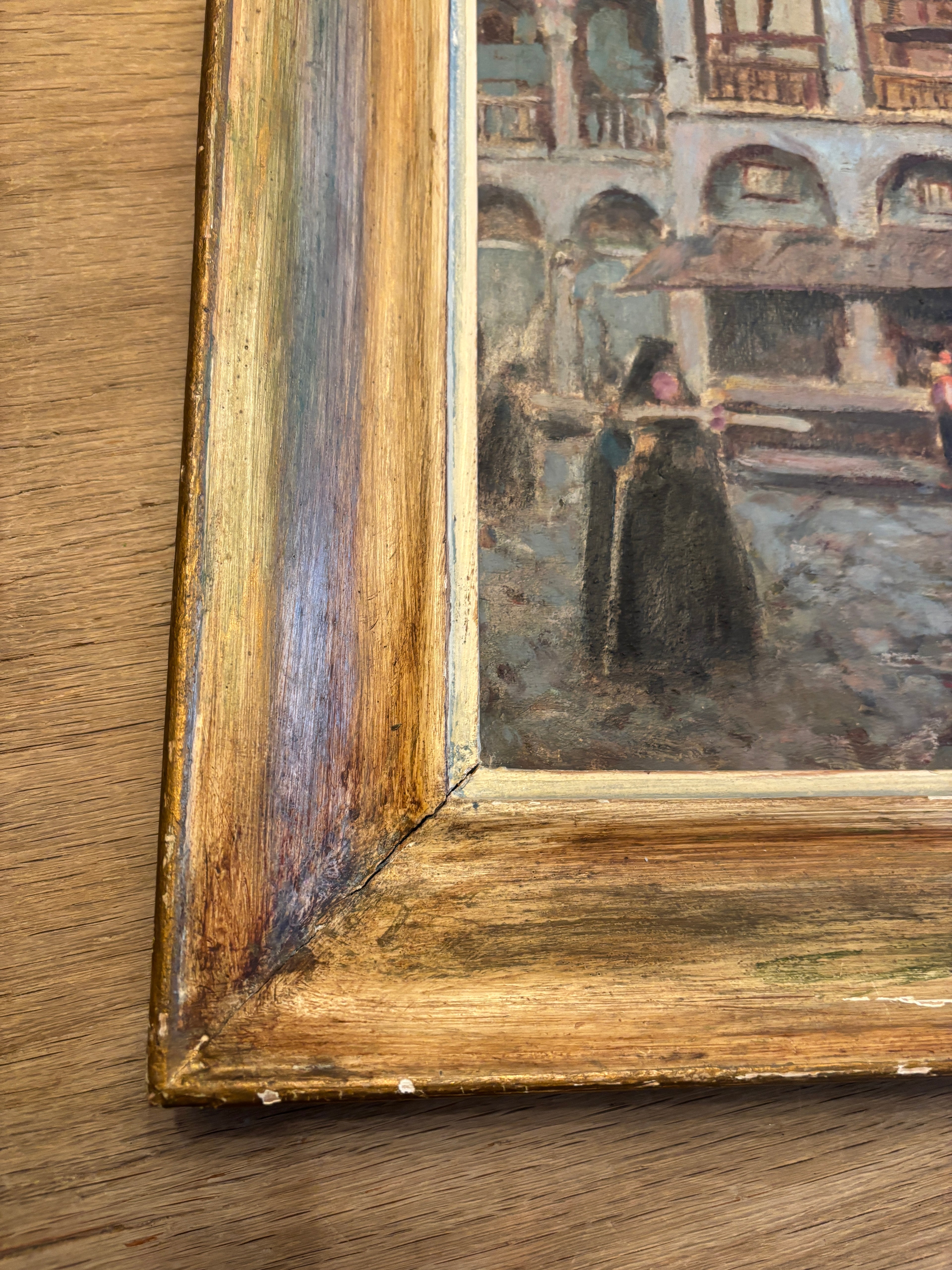 Vintage European Architectural Painting on Board