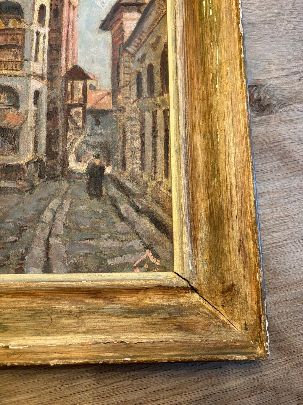 Vintage European Architectural Painting on Board