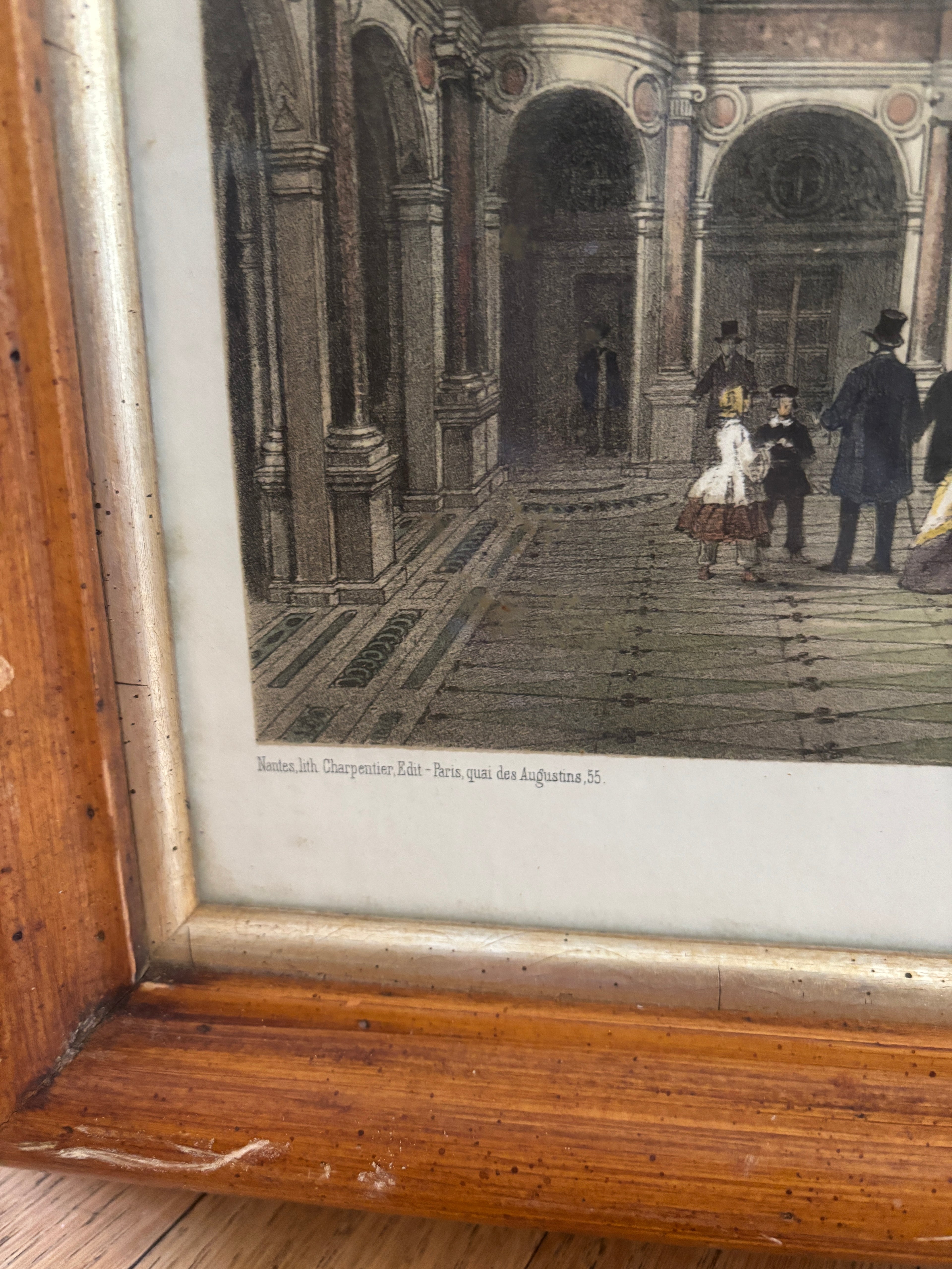Antique Hand-Colored Lithograph of Hôtel de Ville, Paris in Wood Frame