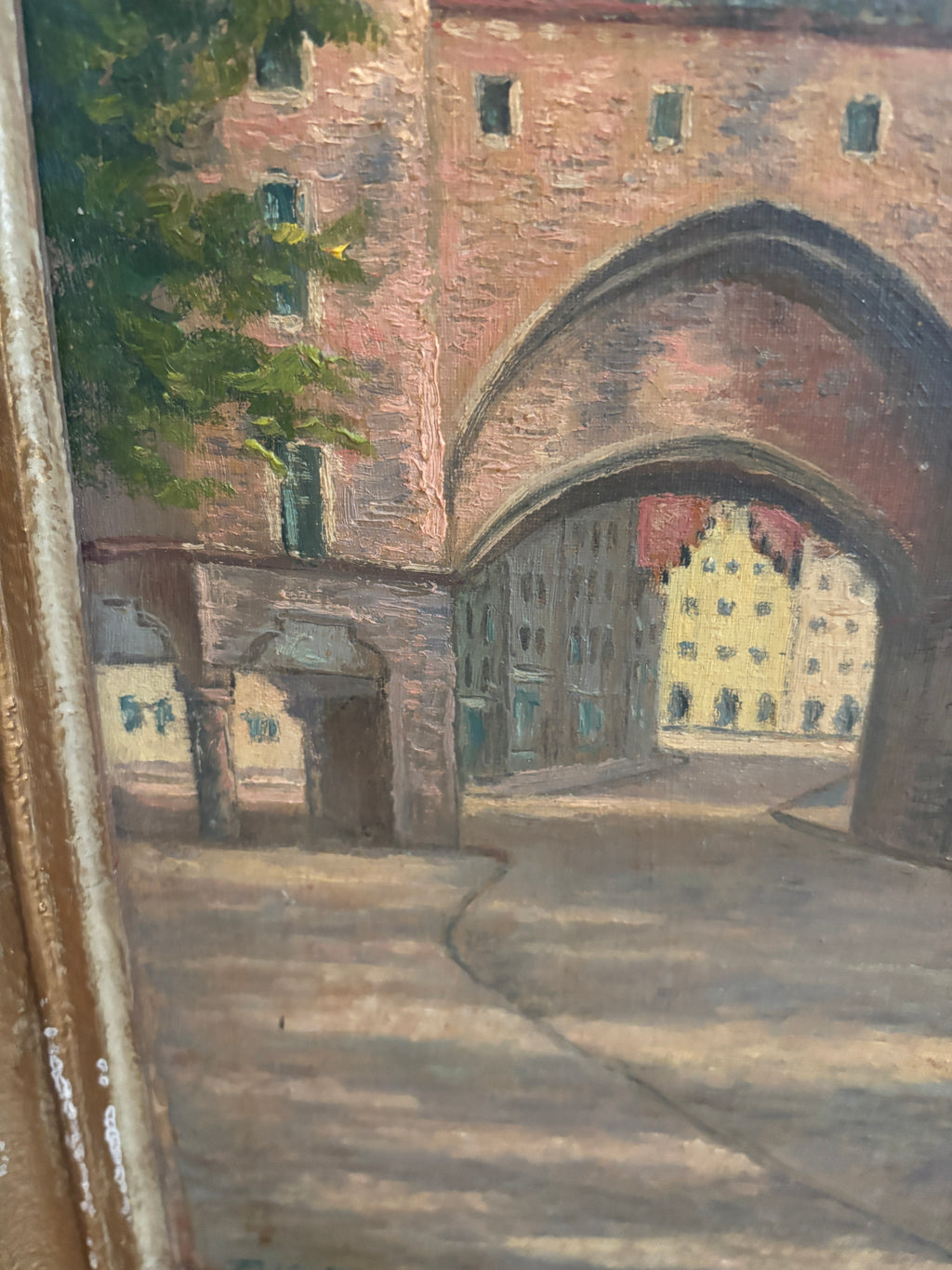 German Antique Signed Oil on Canvas, St. Martin's Church