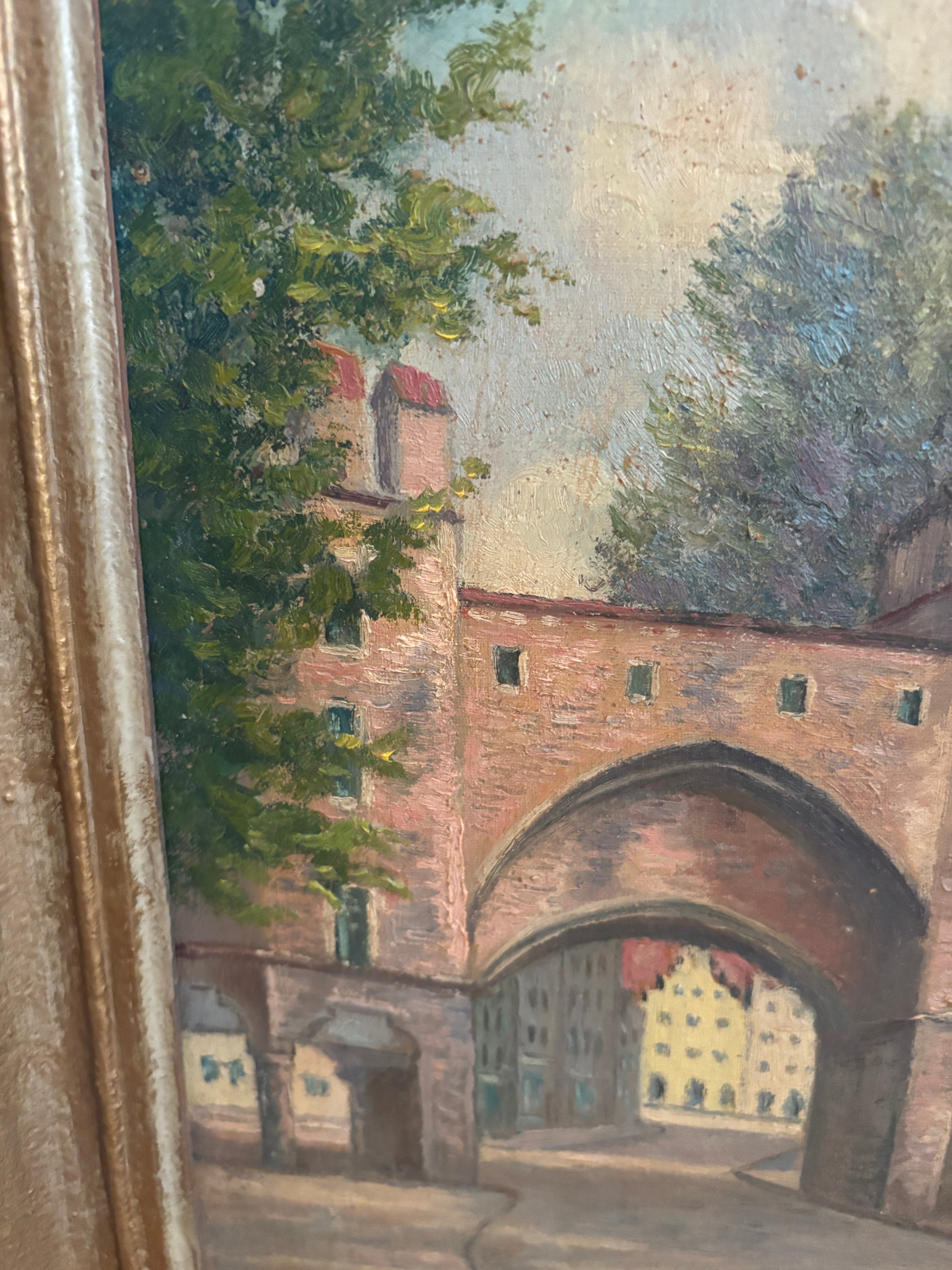 German Antique Signed Oil on Canvas, St. Martin's Church