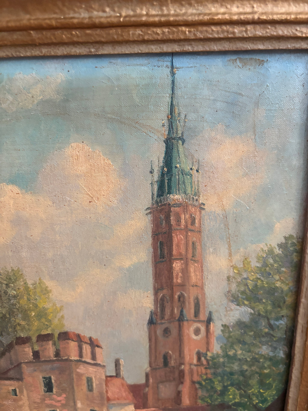 German Antique Signed Oil on Canvas, St. Martin's Church
