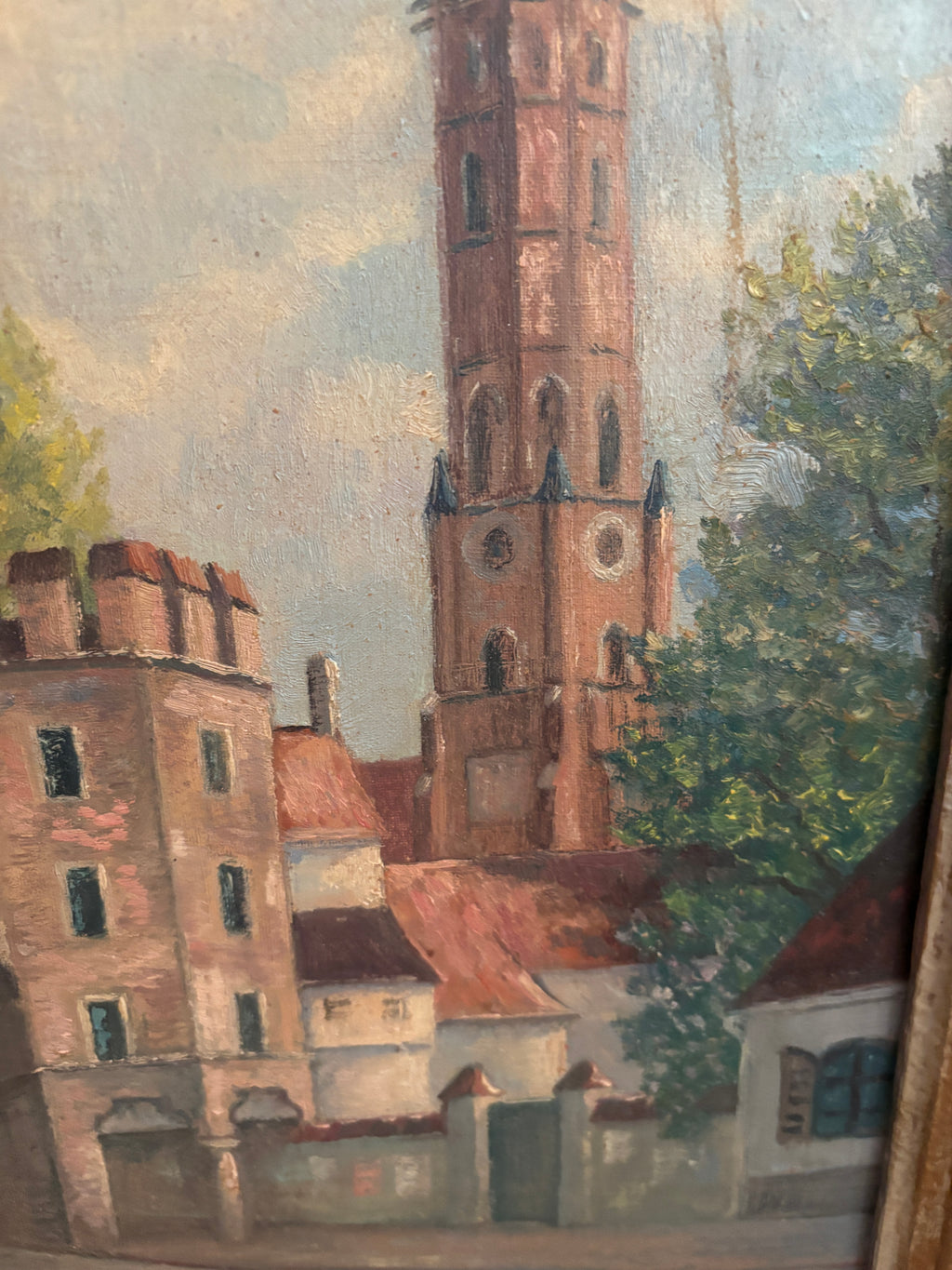 German Antique Signed Oil on Canvas, St. Martin's Church