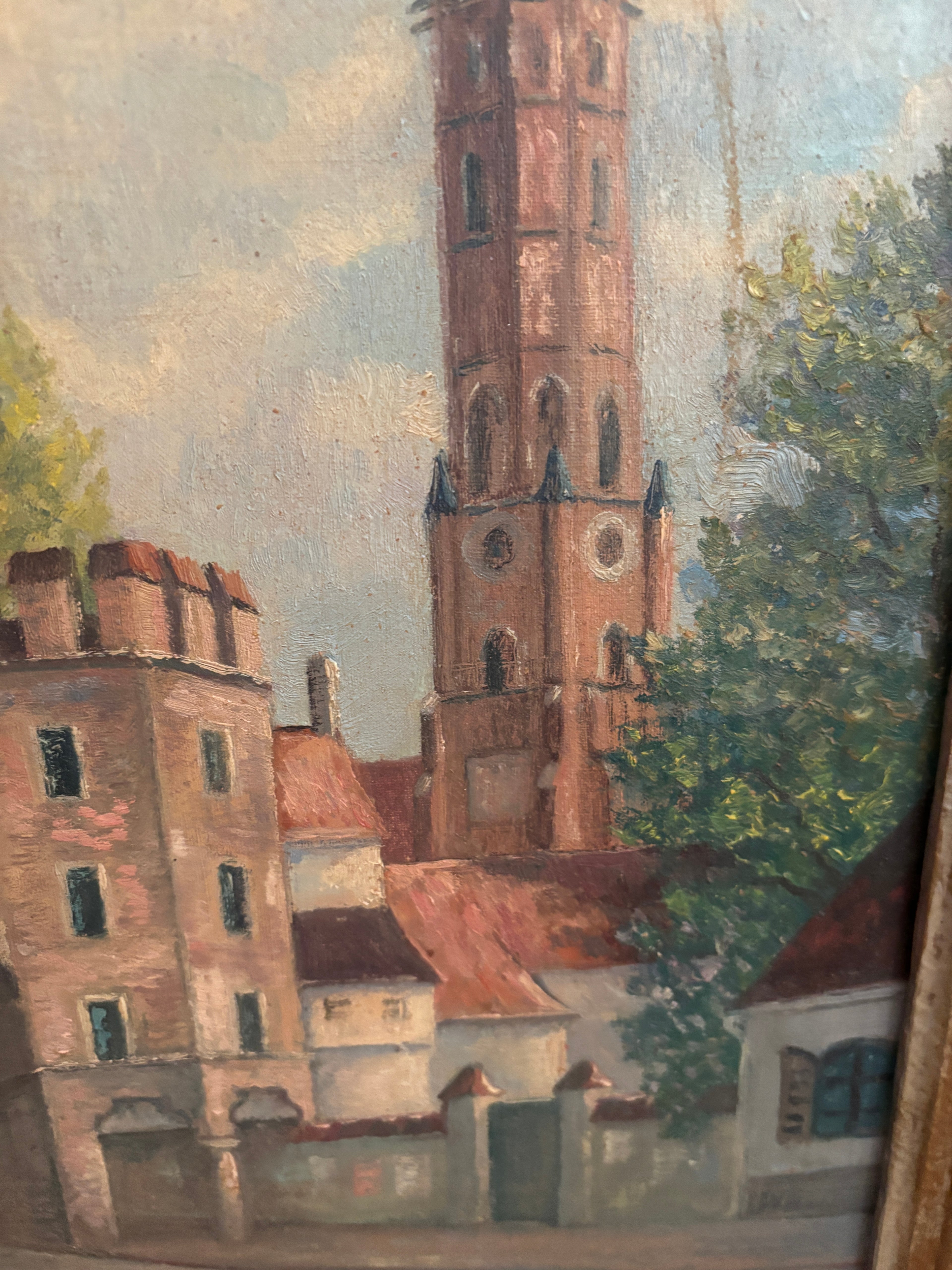 German Antique Signed Oil on Canvas, St. Martin's Church