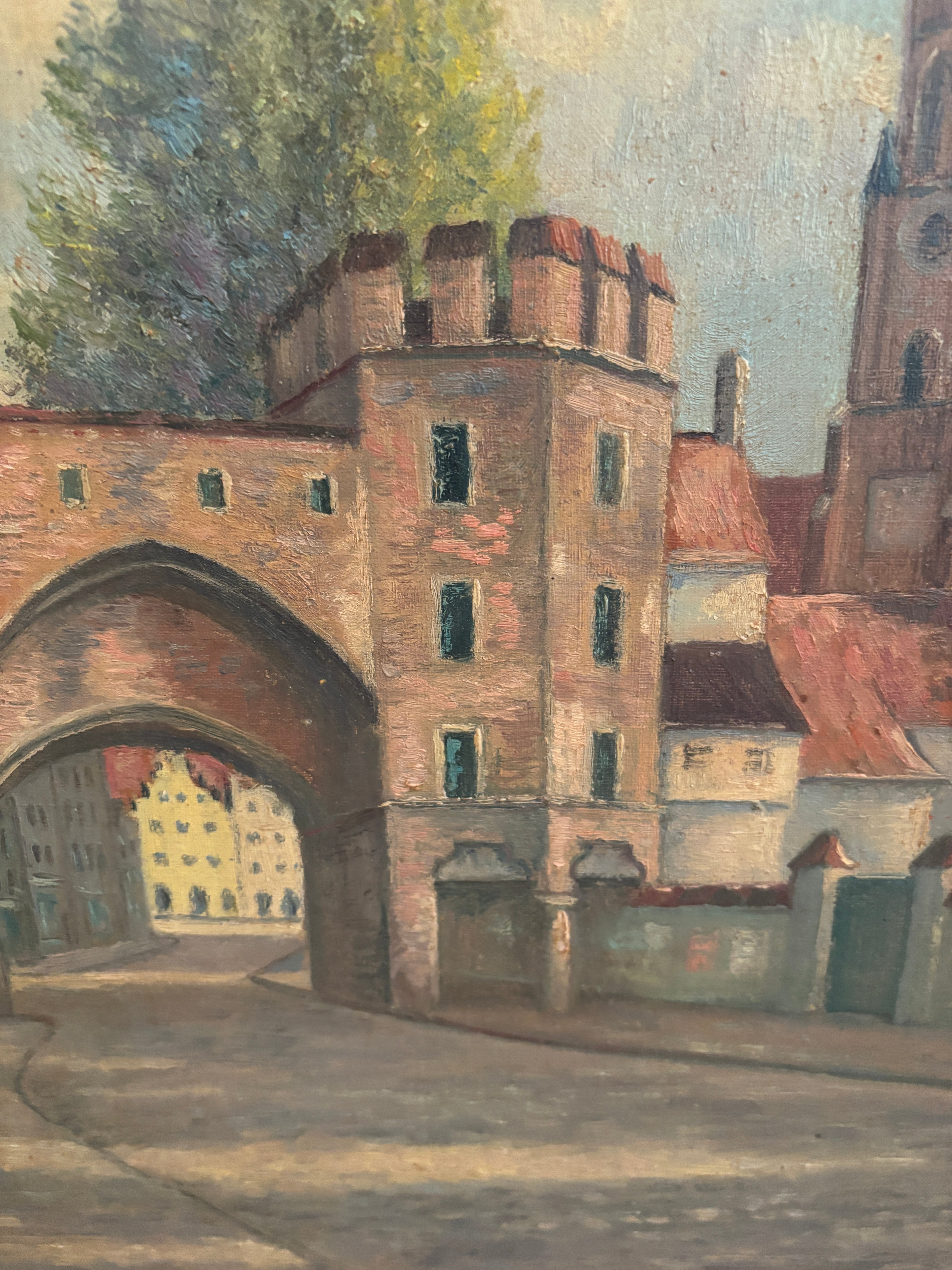 German Antique Signed Oil on Canvas, St. Martin's Church